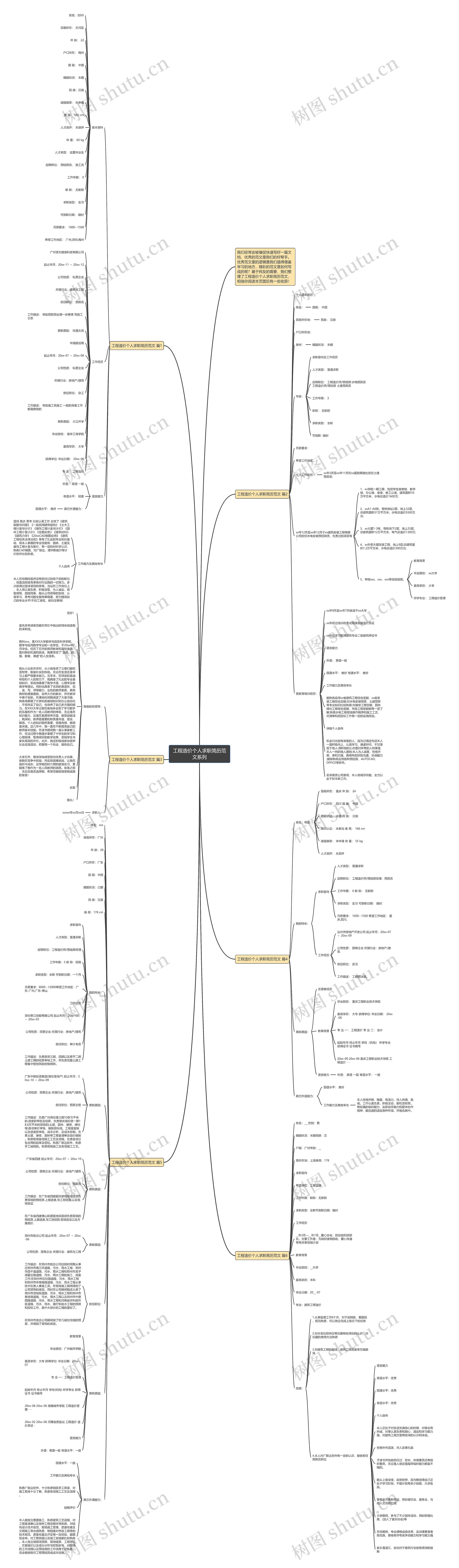 工程造价个人求职简历范文系列思维导图