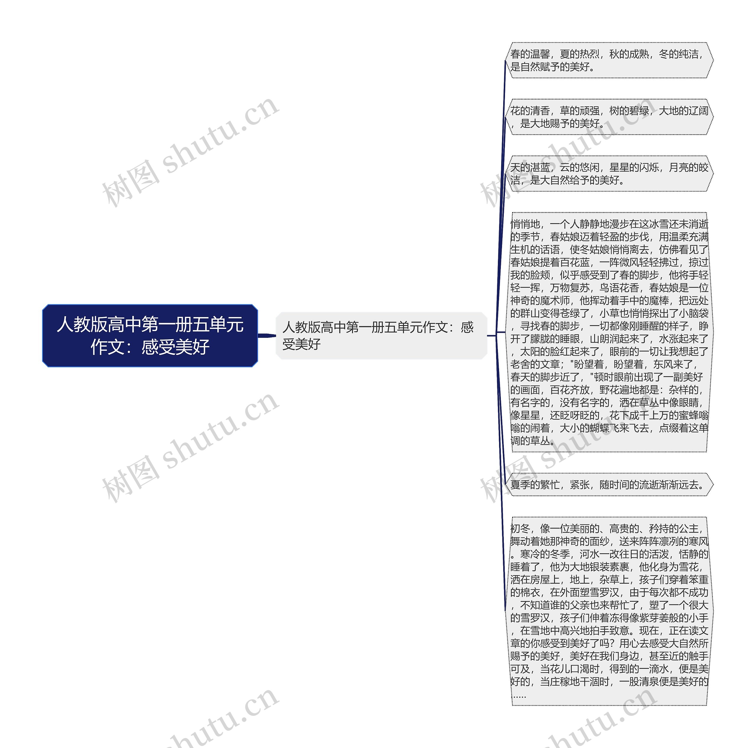 人教版高中第一册五单元作文：感受美好思维导图