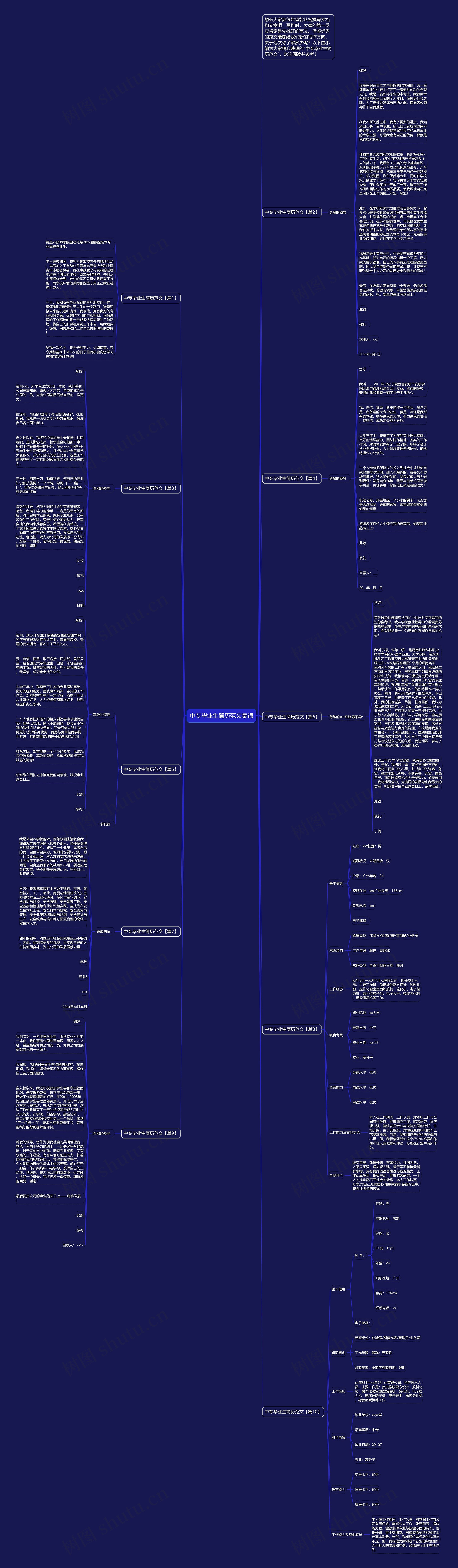 中专毕业生简历范文集锦思维导图