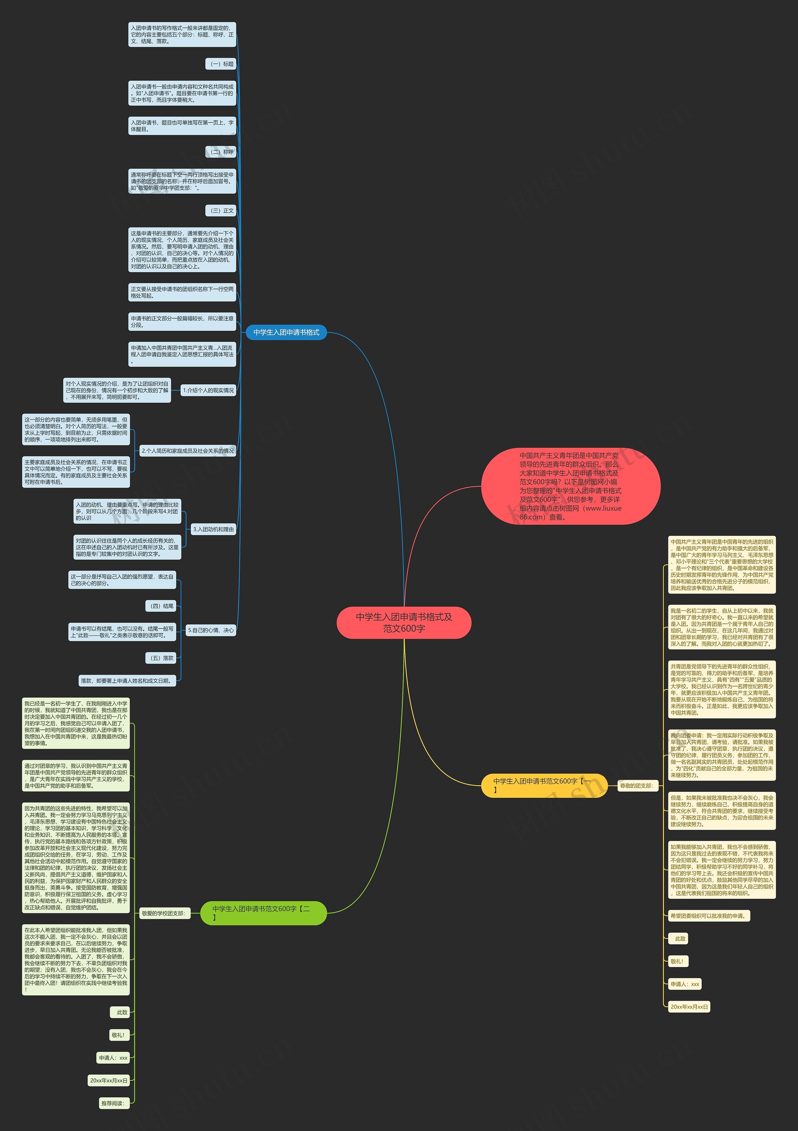 中学生入团申请书格式及范文600字思维导图