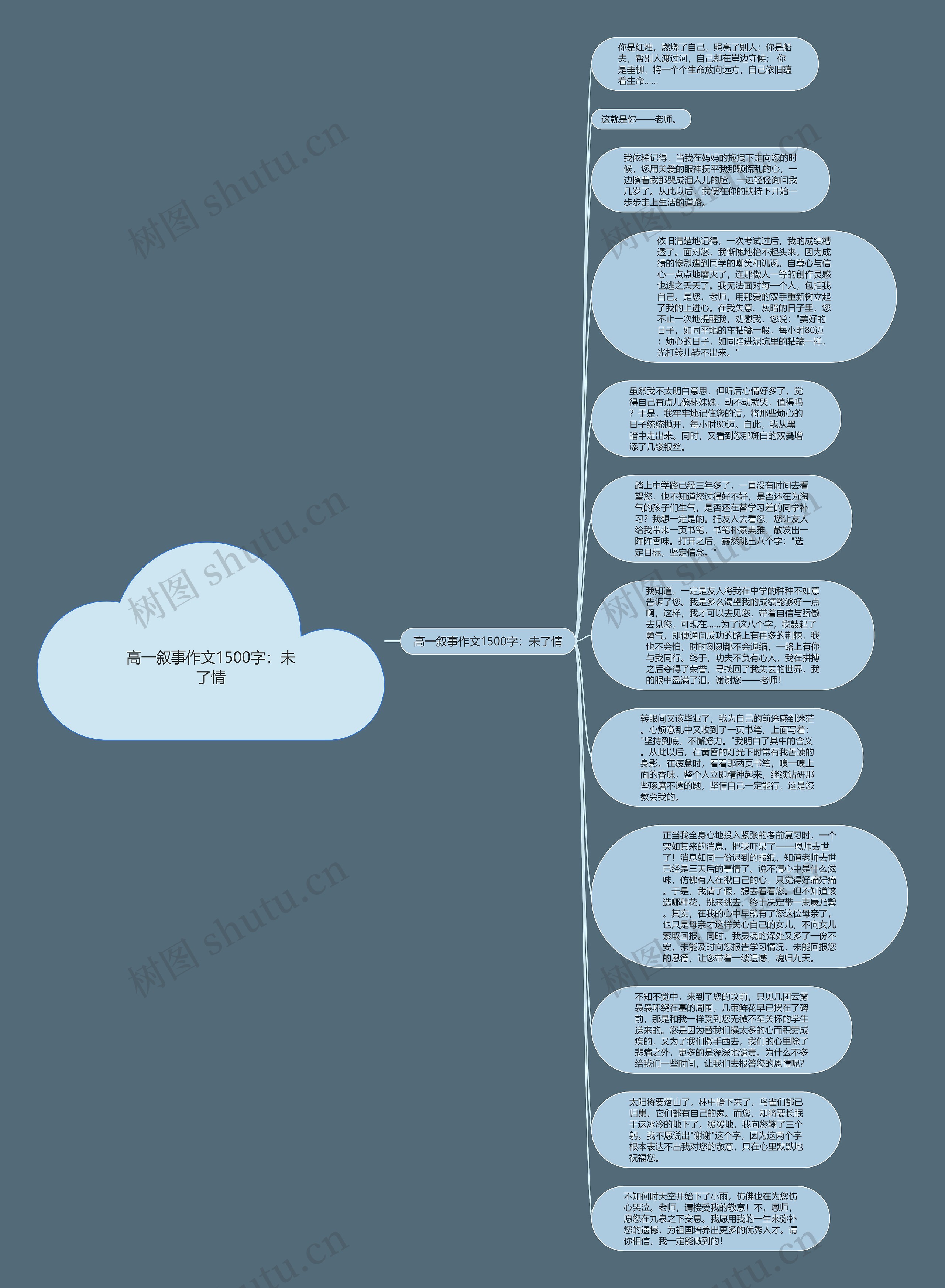 高一叙事作文1500字：未了情思维导图