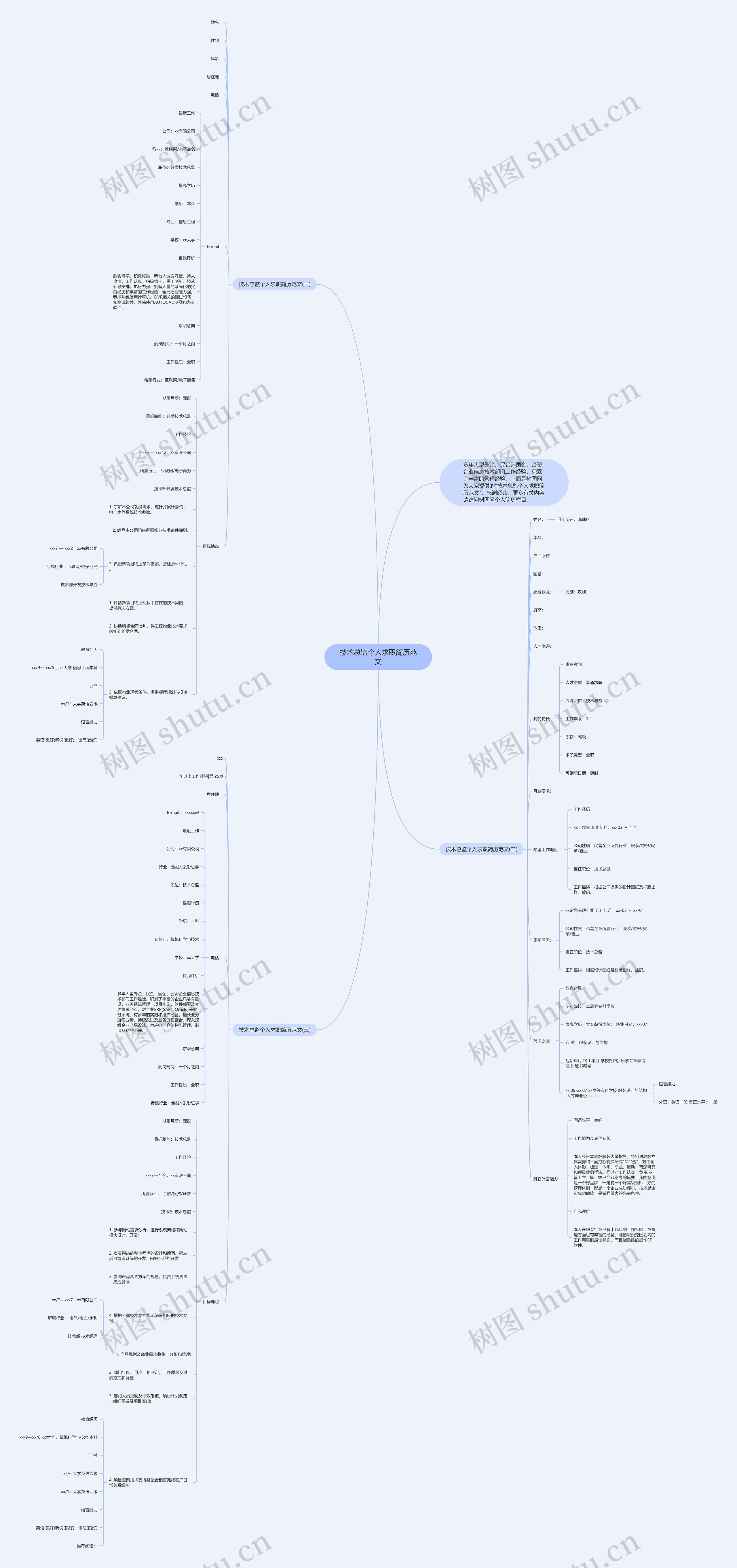 技术总监个人求职简历范文思维导图