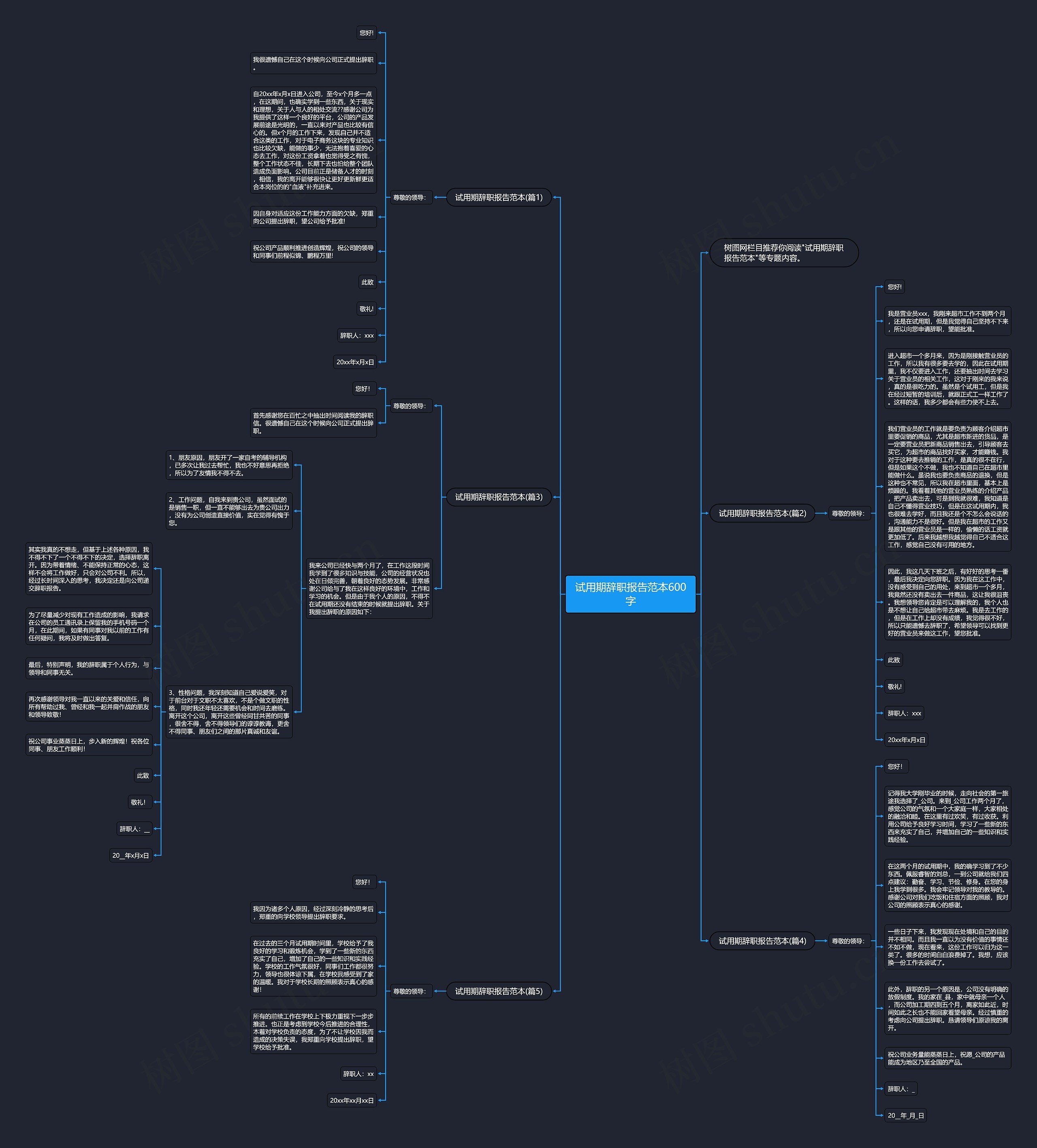 试用期辞职报告范本600字思维导图