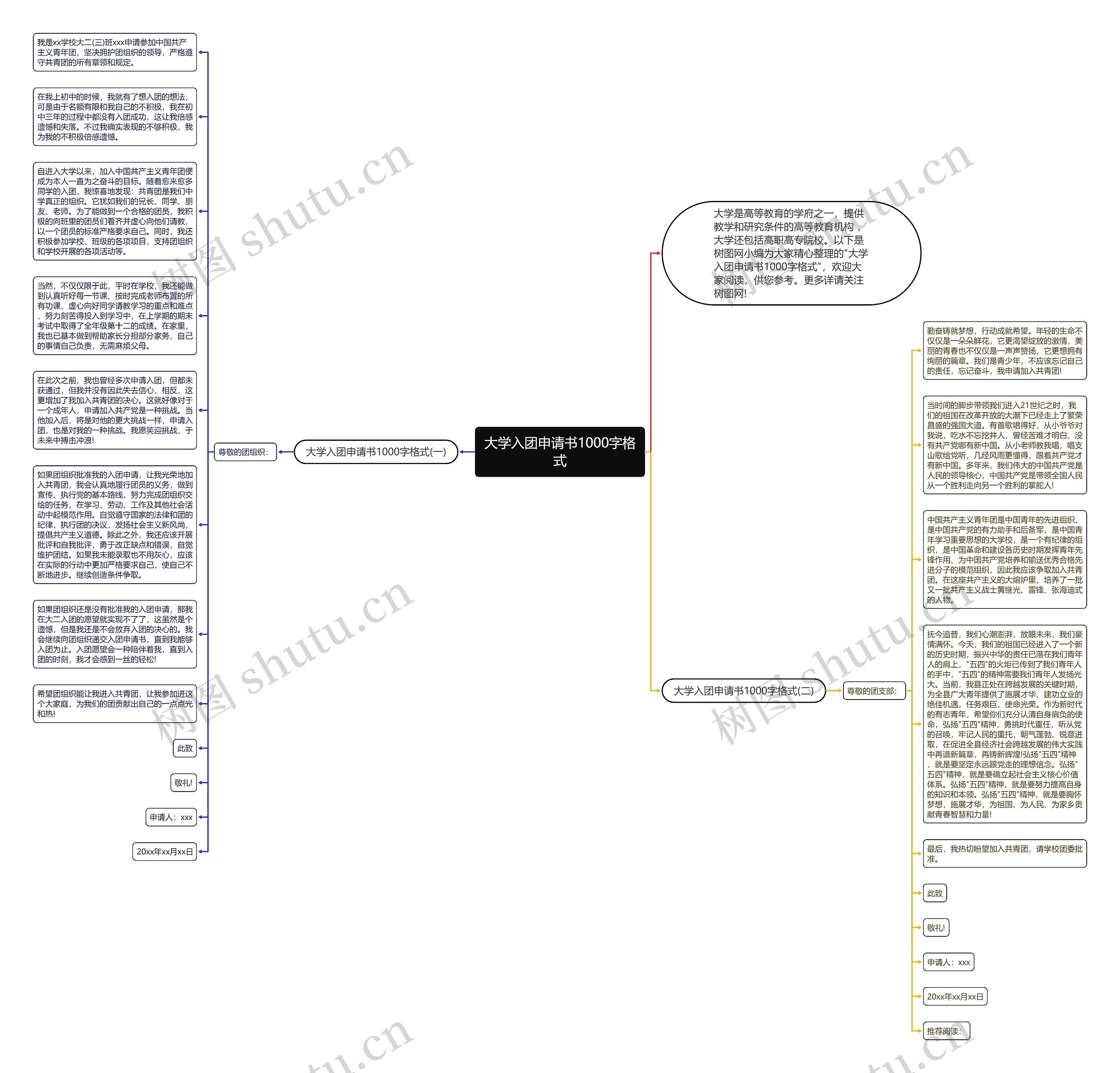 大学入团申请书1000字格式思维导图