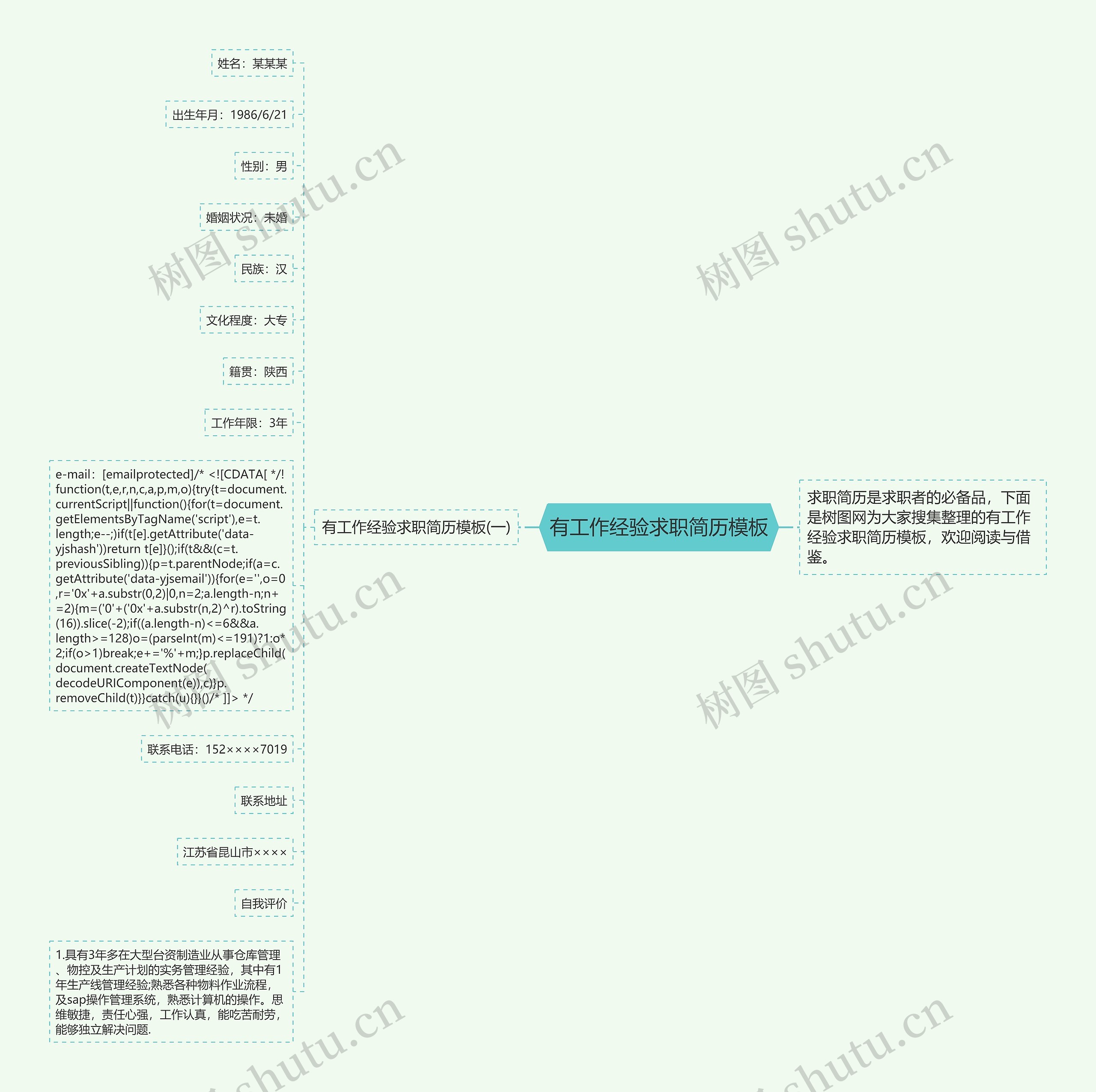 有工作经验求职简历思维导图