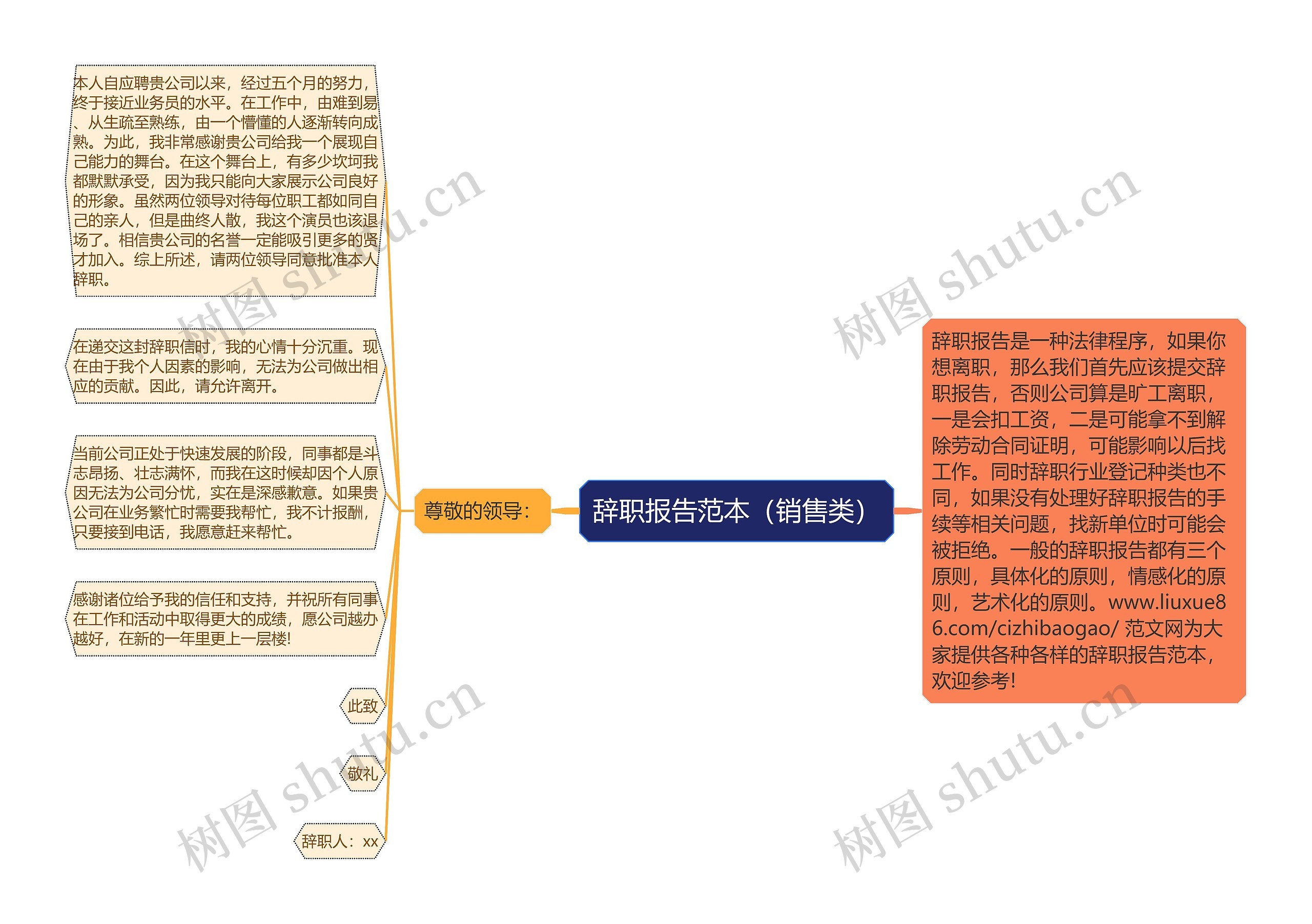 辞职报告范本（销售类）思维导图