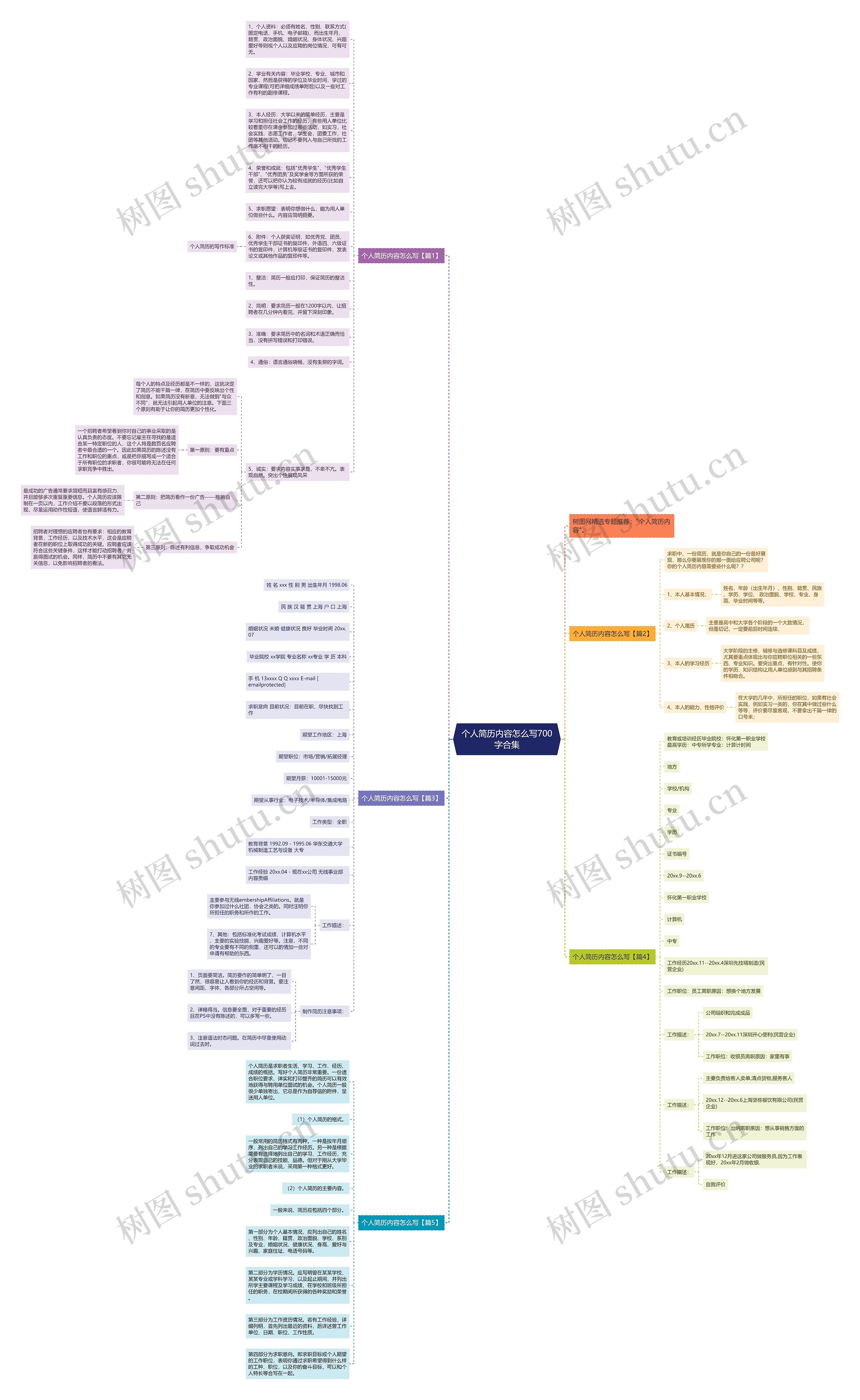 个人简历内容怎么写700字合集思维导图