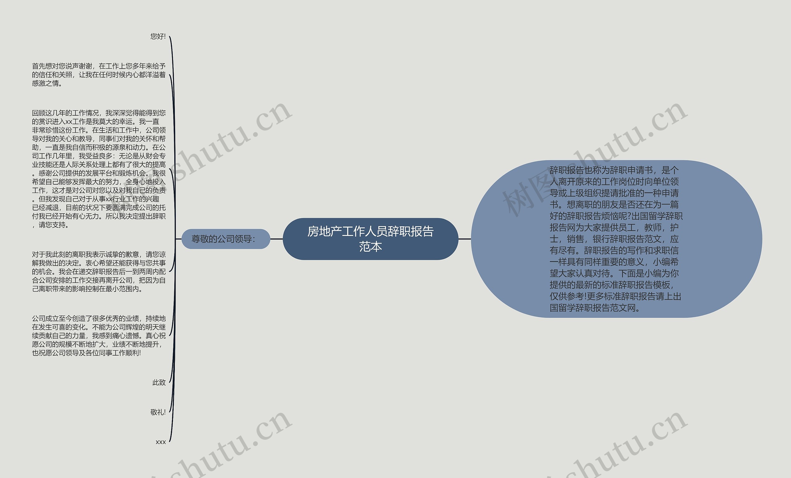 房地产工作人员辞职报告范本思维导图