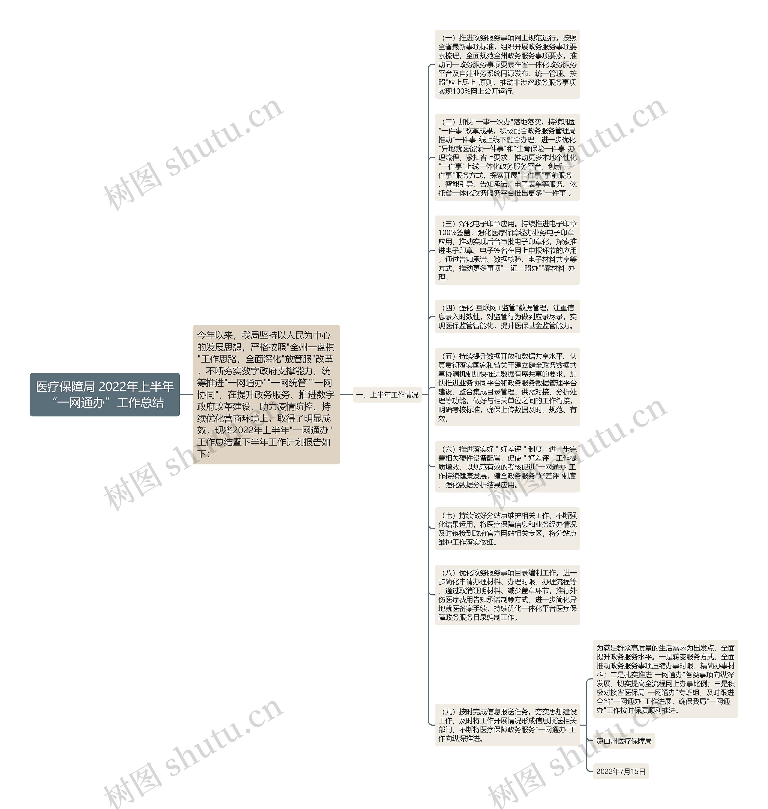 医疗保障局 2022年上半年“一网通办”工作总结思维导图