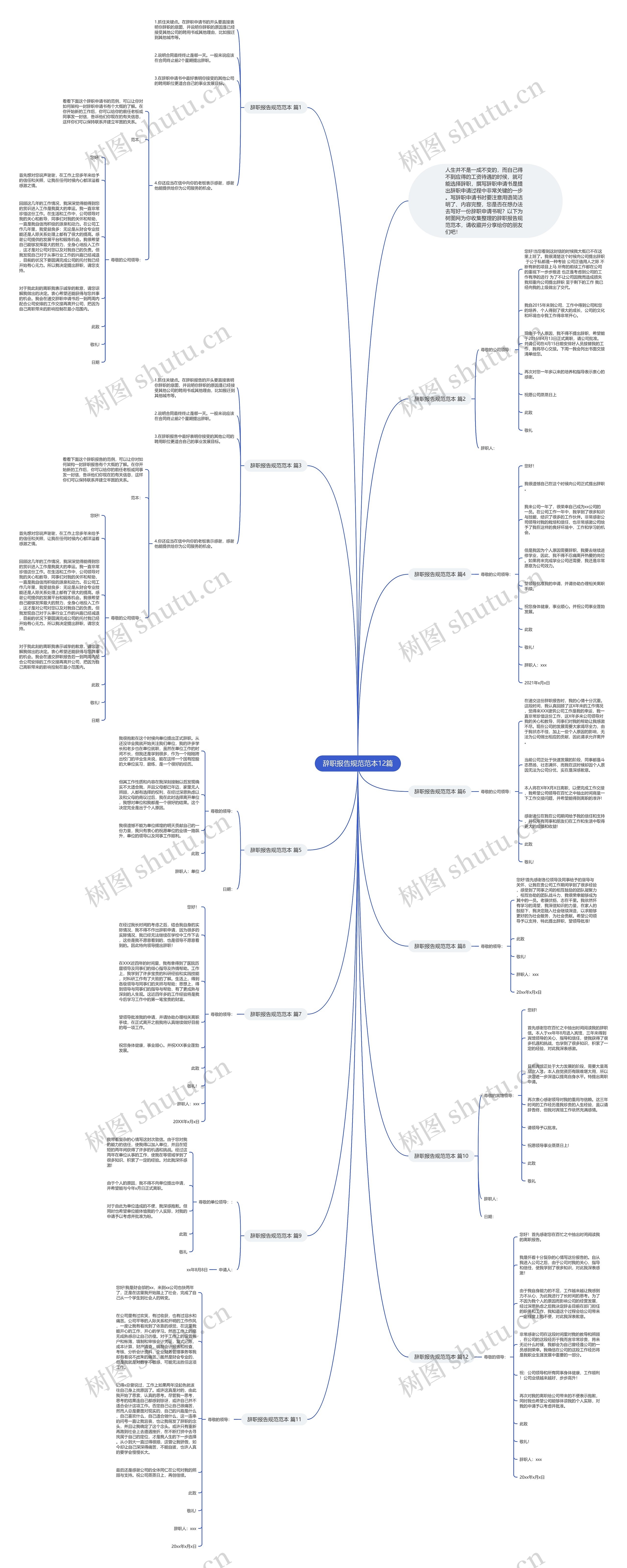 辞职报告规范范本12篇思维导图