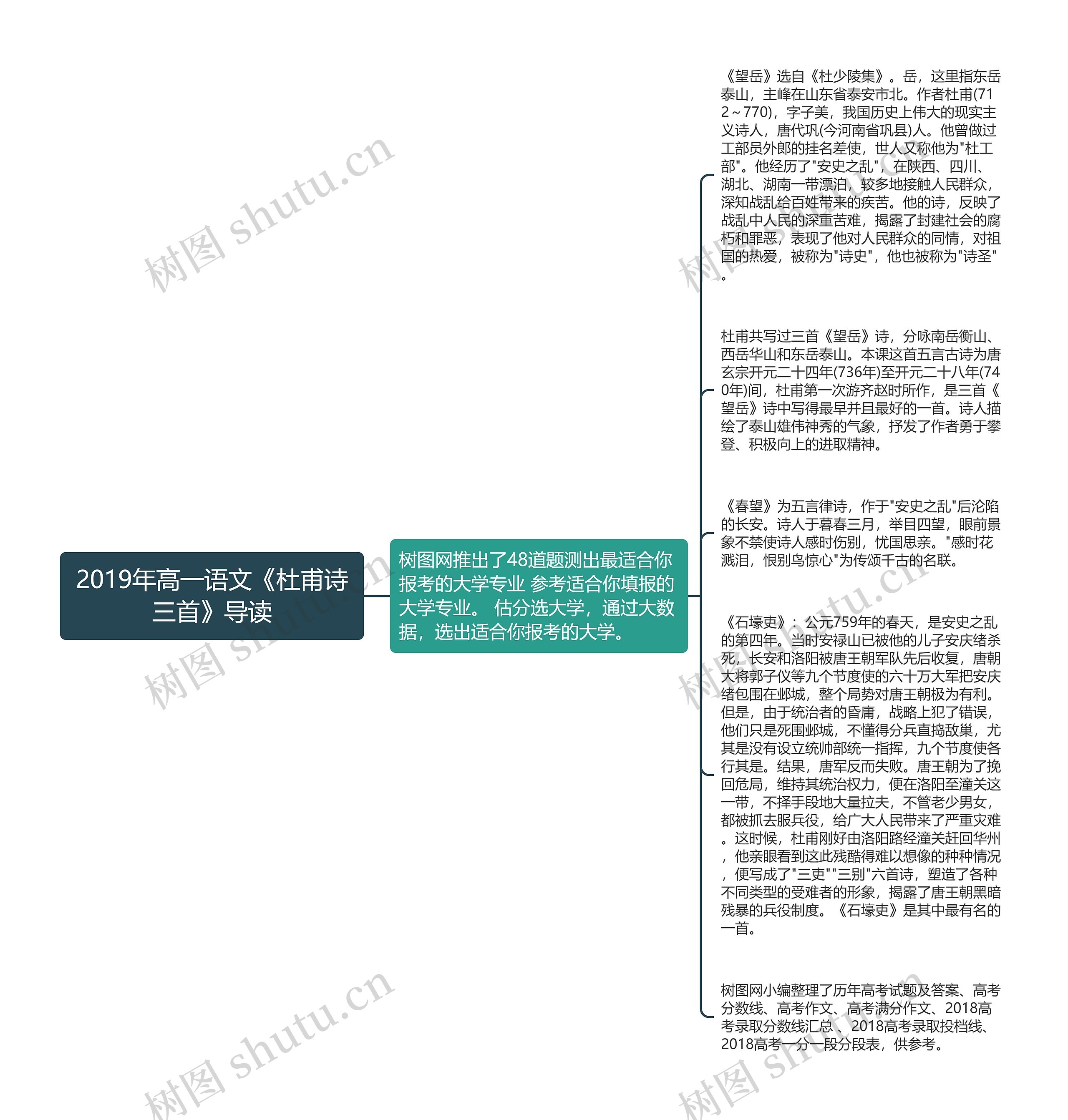 2019年高一语文《杜甫诗三首》导读思维导图