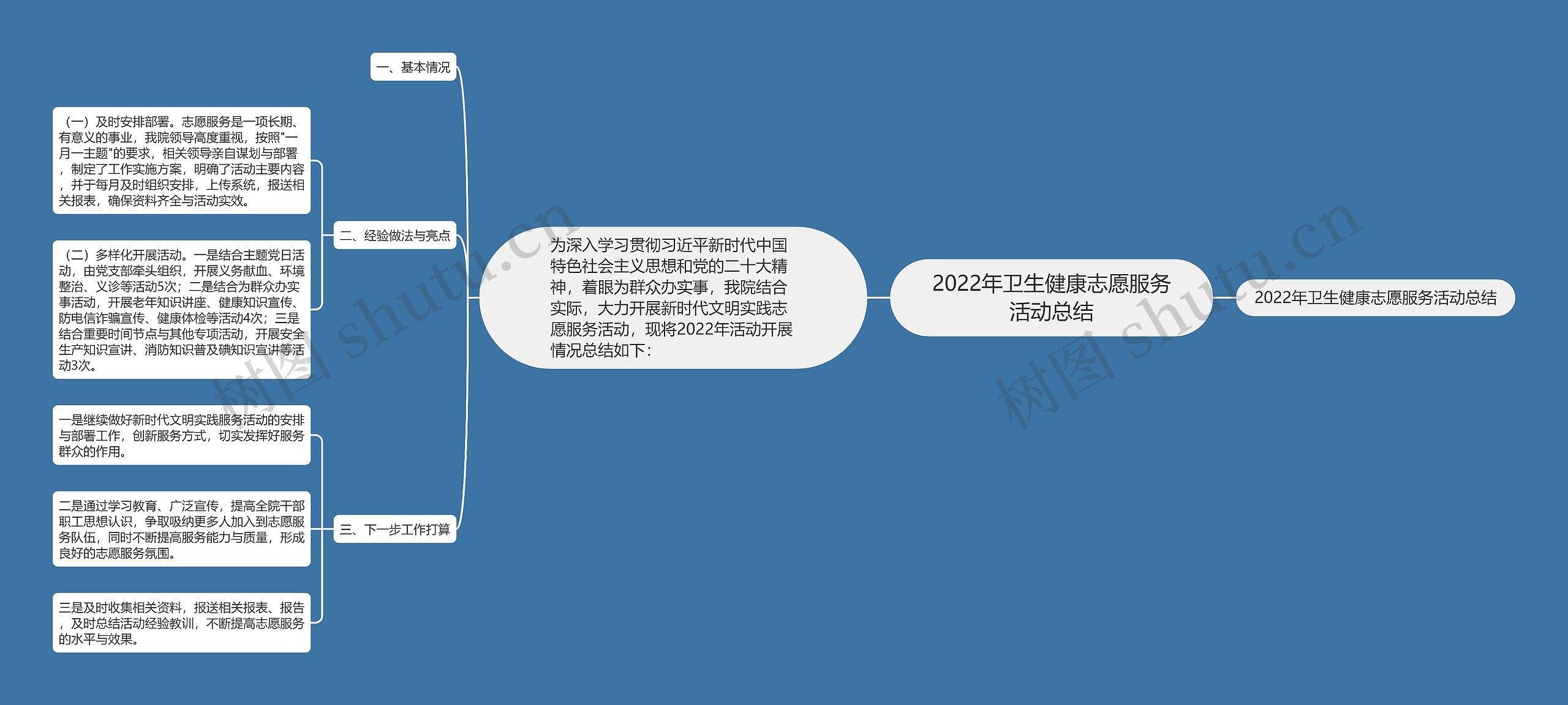 2022年卫生健康志愿服务活动总结思维导图