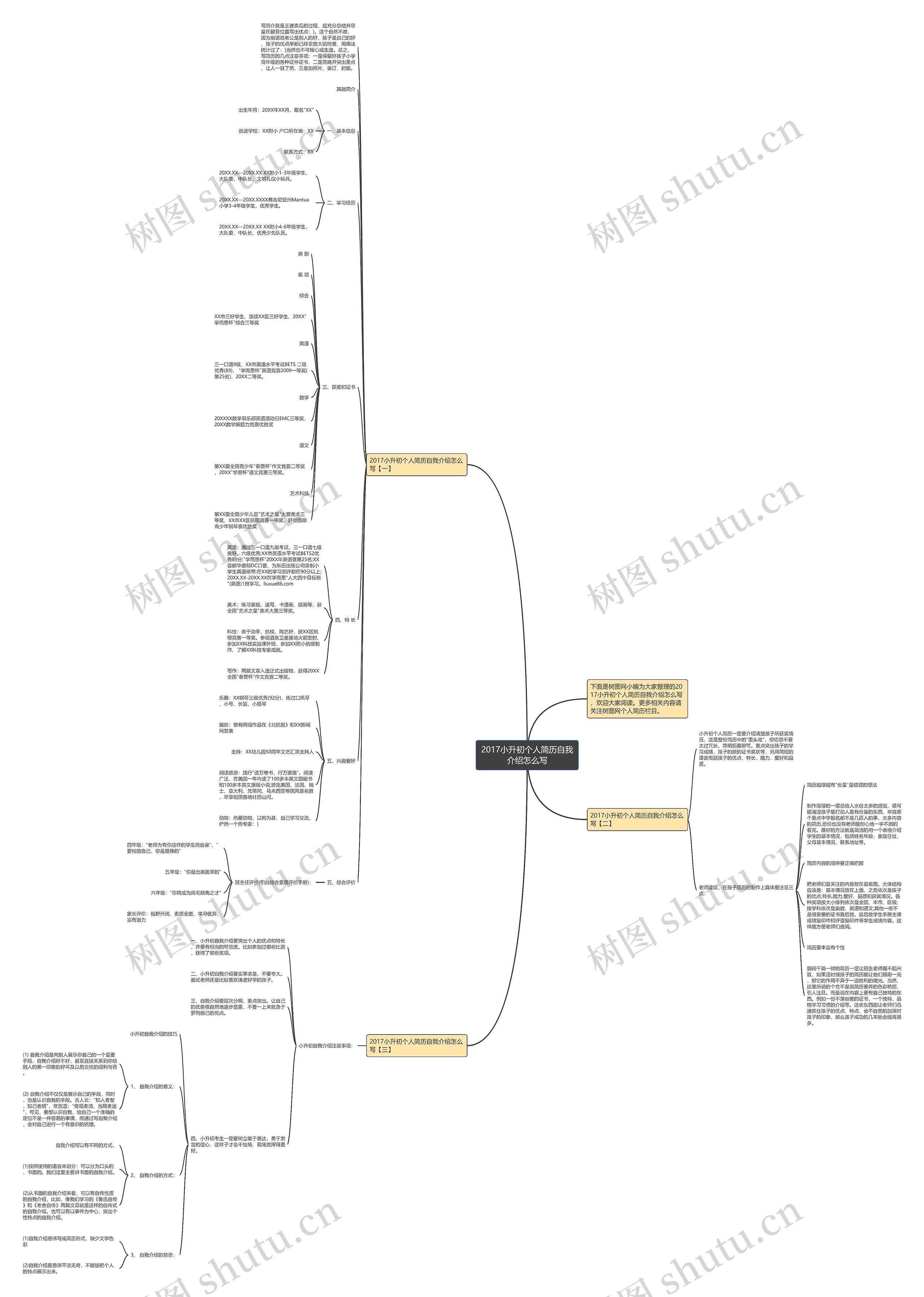 2017小升初个人简历自我介绍怎么写思维导图