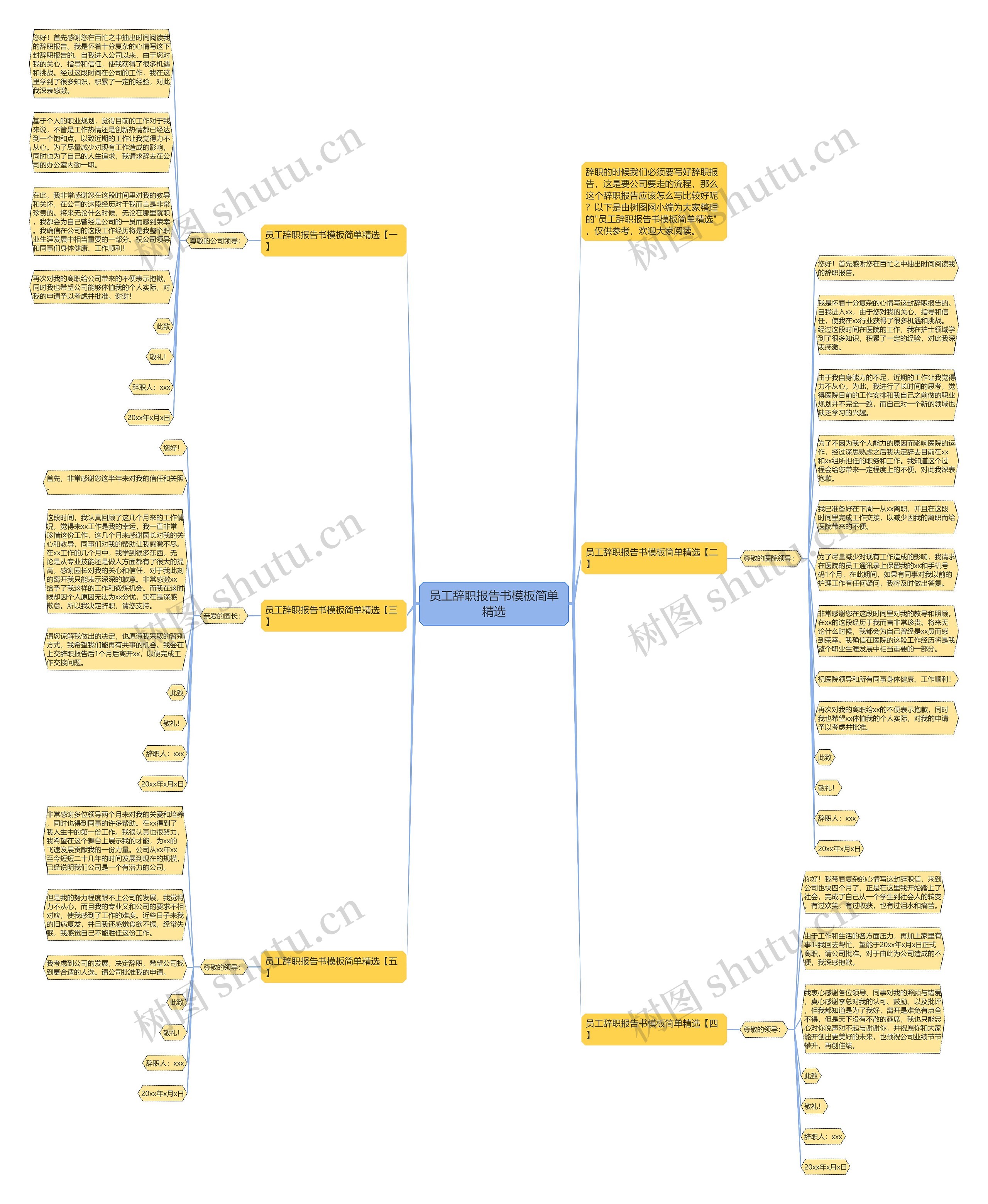 员工辞职报告书简单精选思维导图