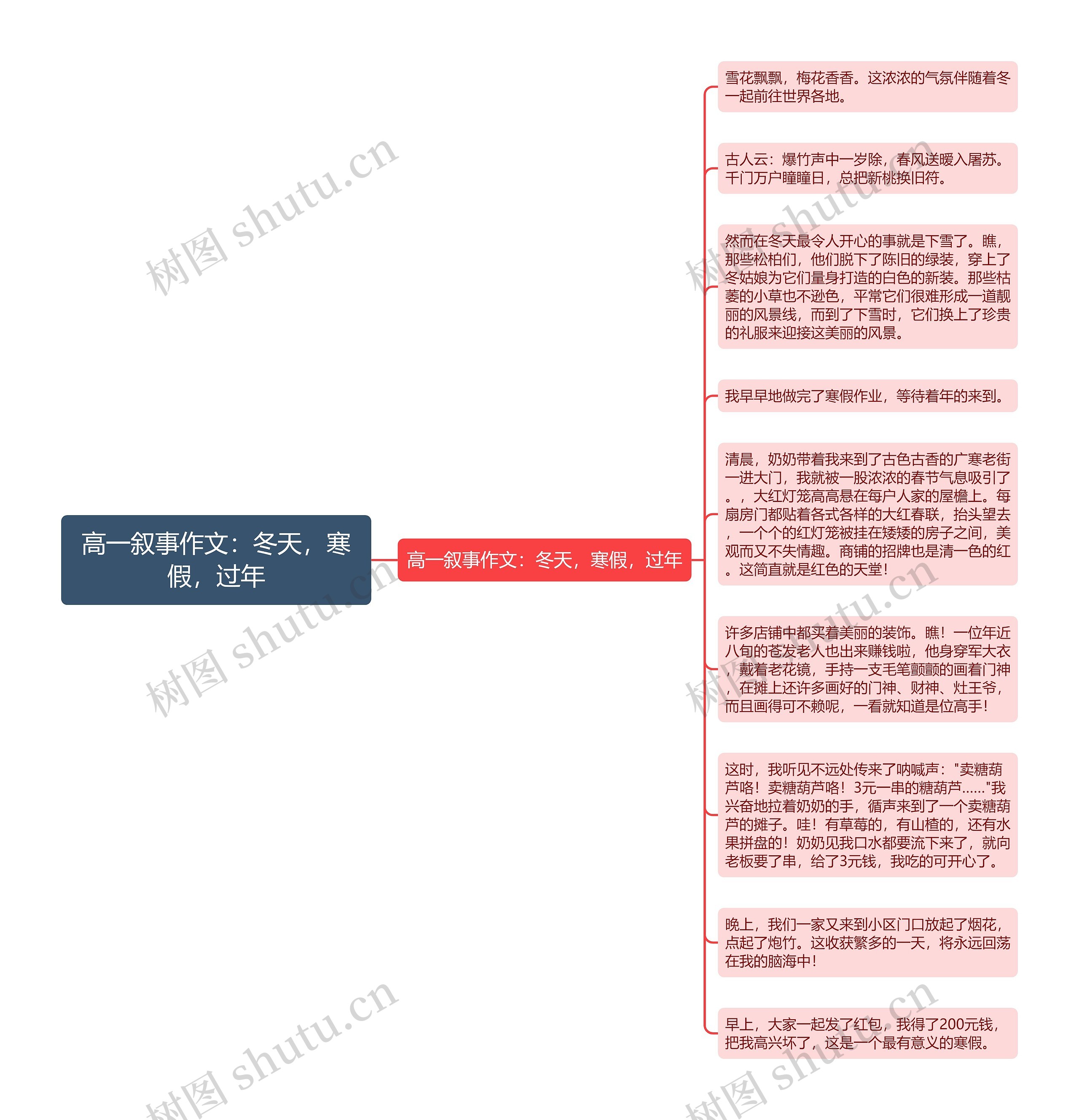 高一叙事作文：冬天，寒假，过年思维导图