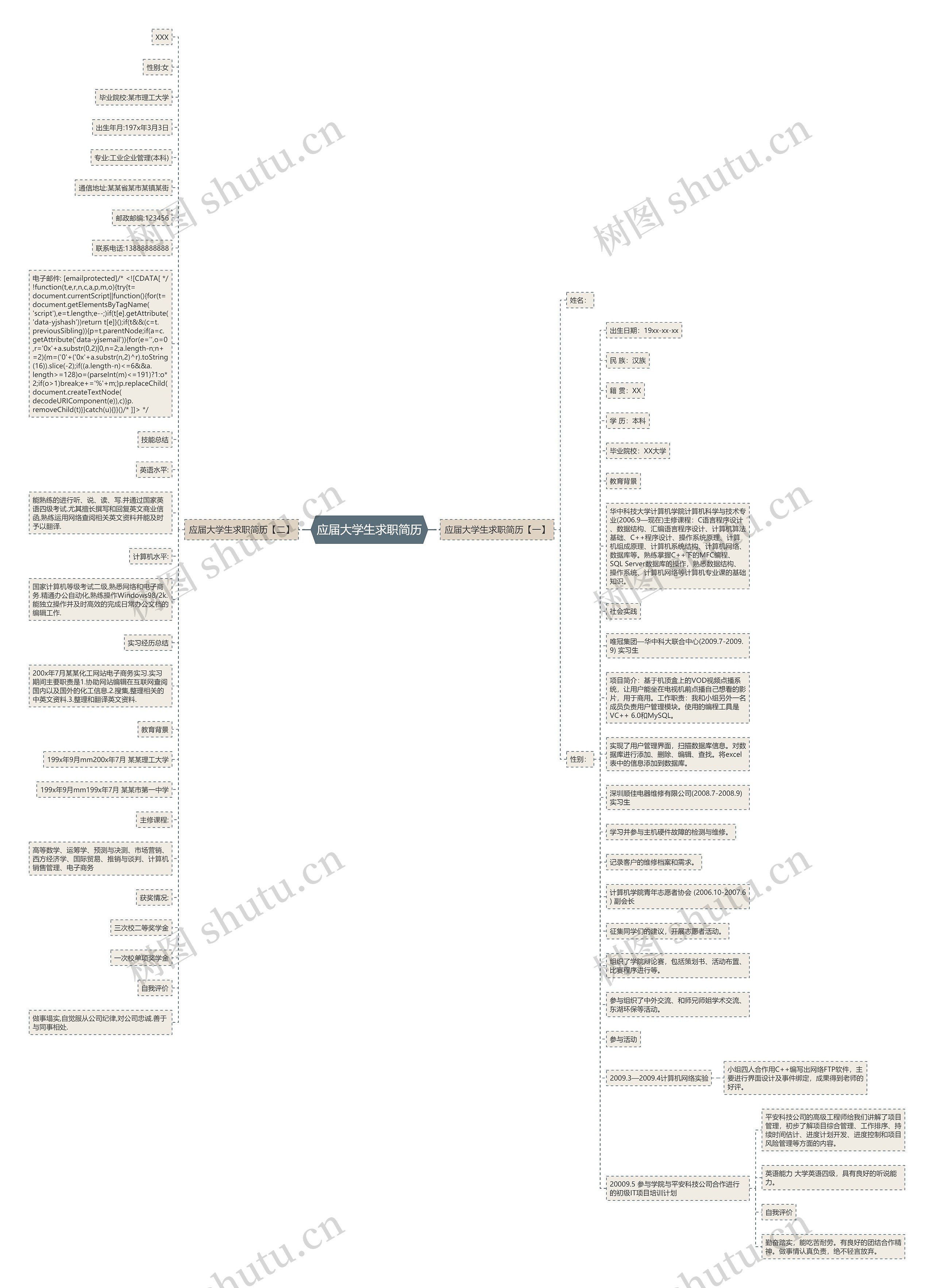 应届大学生求职简历思维导图
