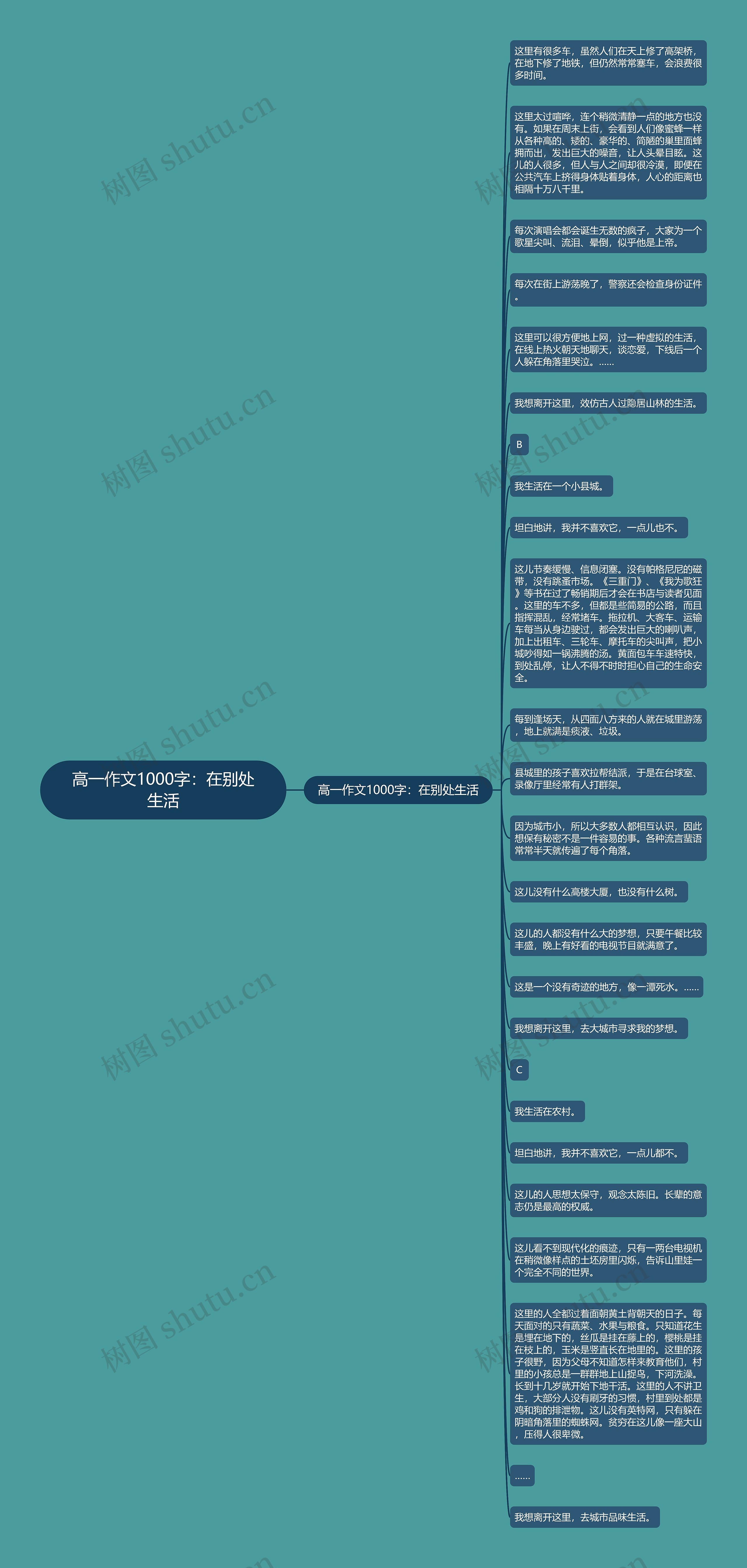 高一作文1000字：在别处生活思维导图