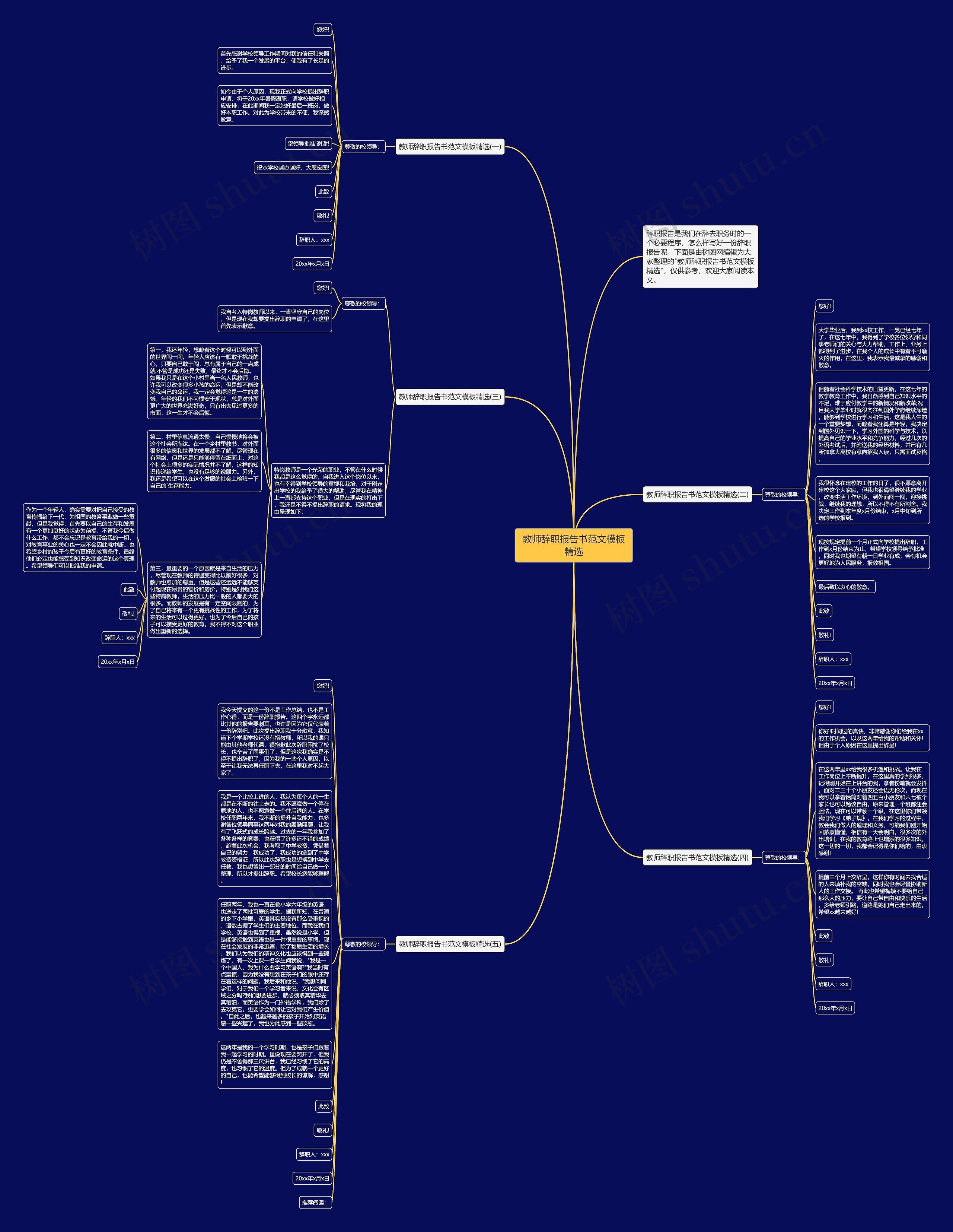 教师辞职报告书范文精选思维导图