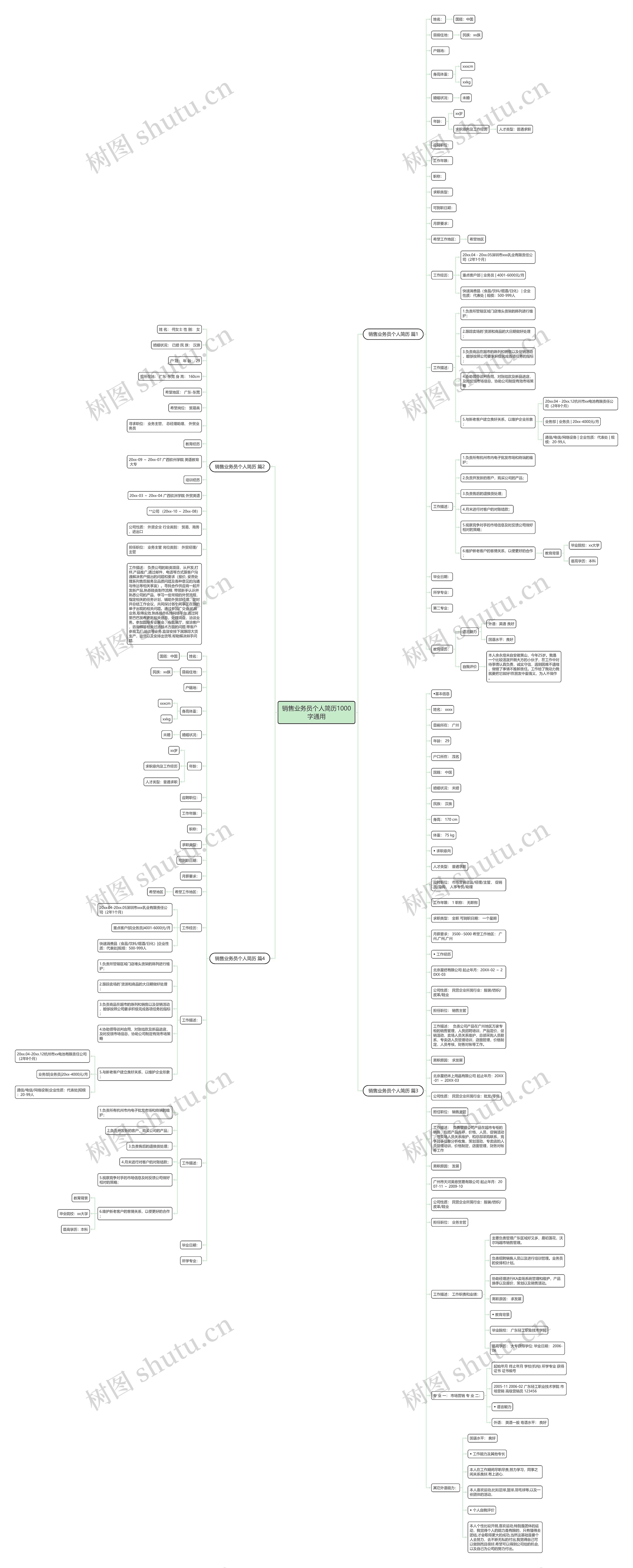 销售业务员个人简历1000字通用思维导图