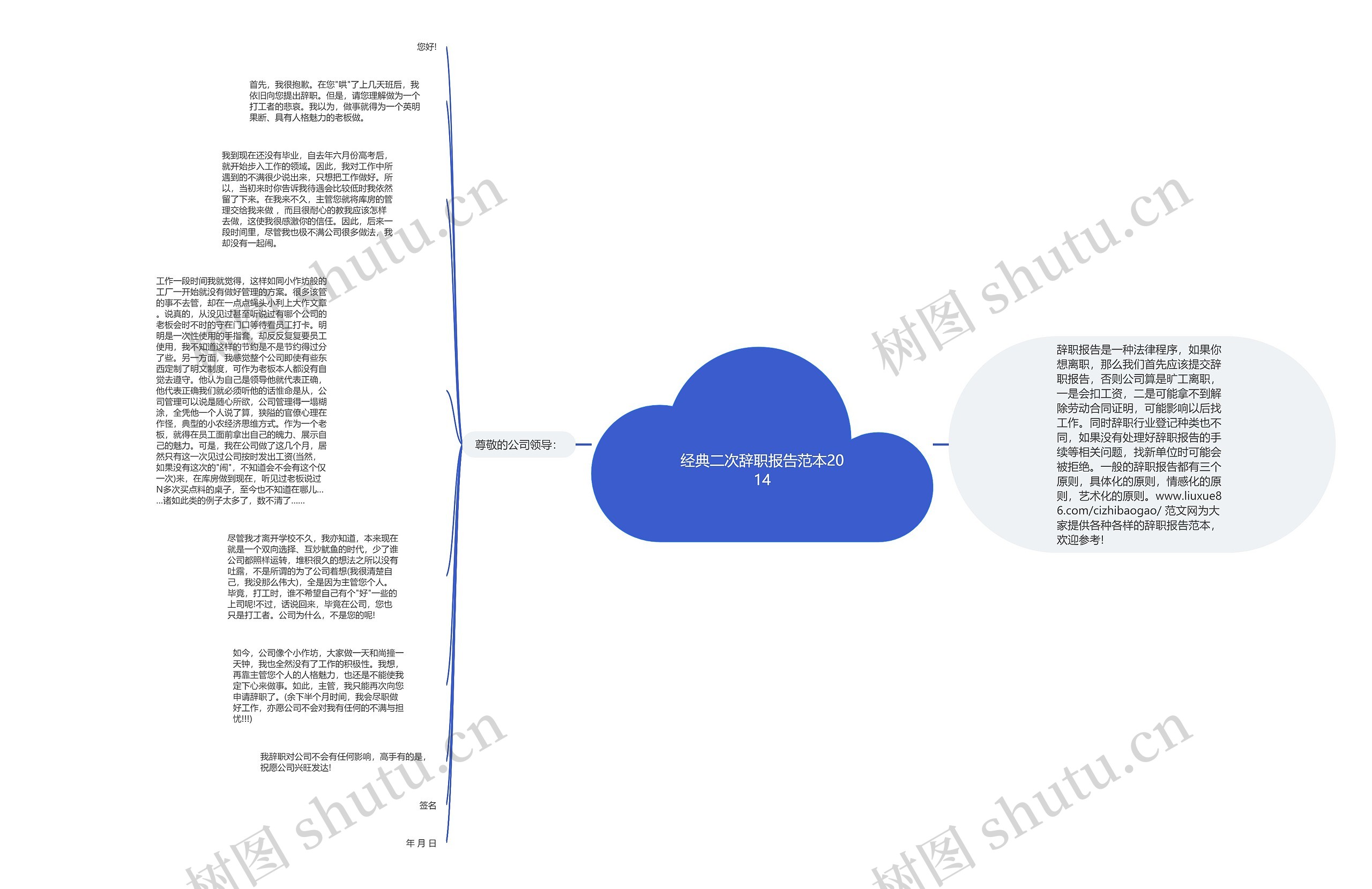经典二次辞职报告范本2014思维导图