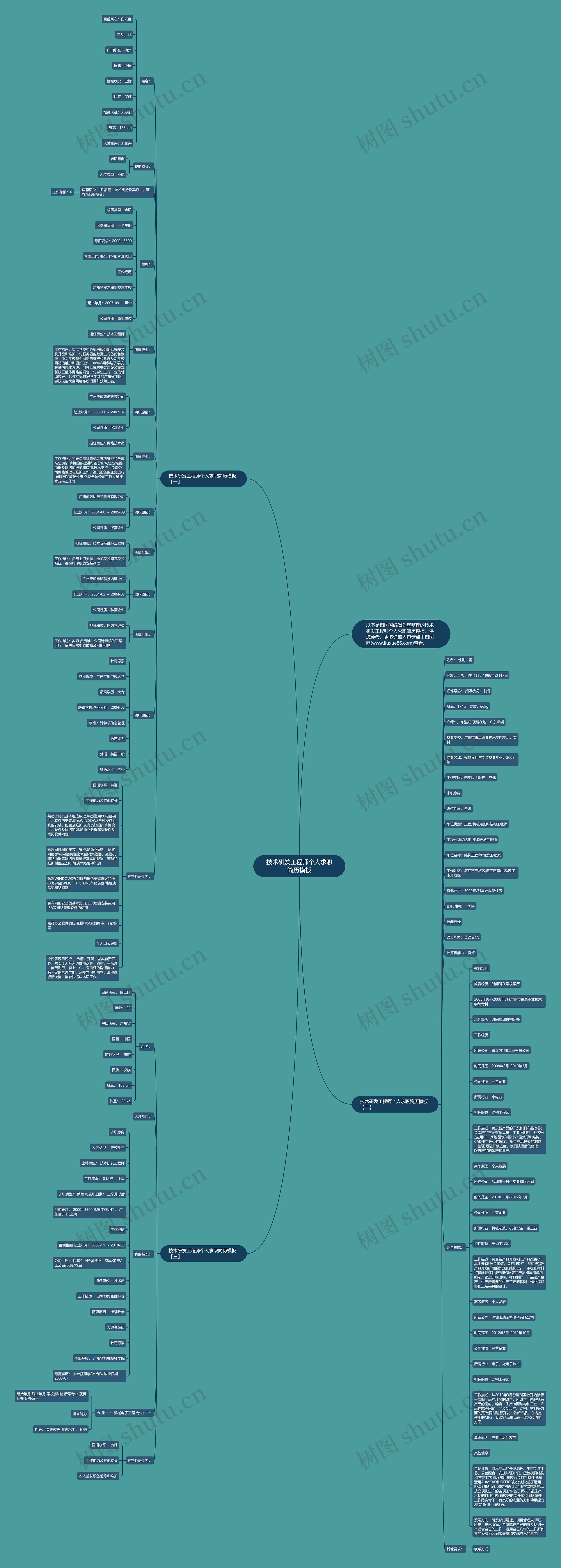 技术研发工程师个人求职简历思维导图