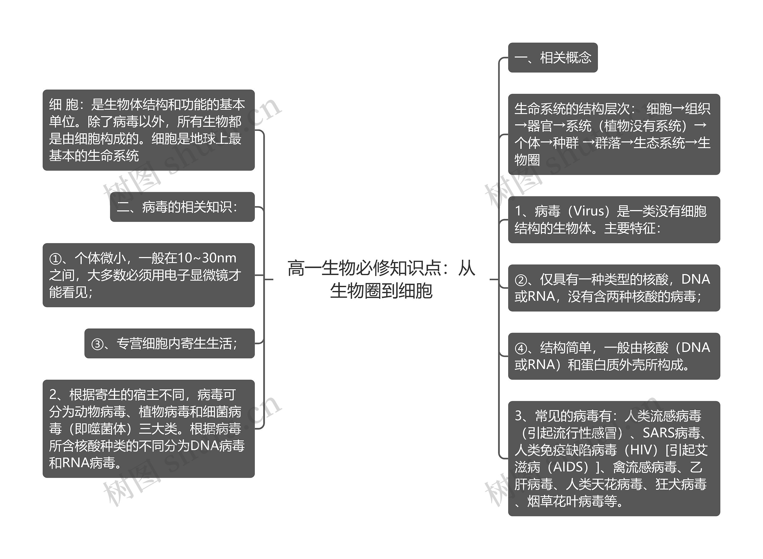 高一生物必修知识点：从生物圈到细胞思维导图