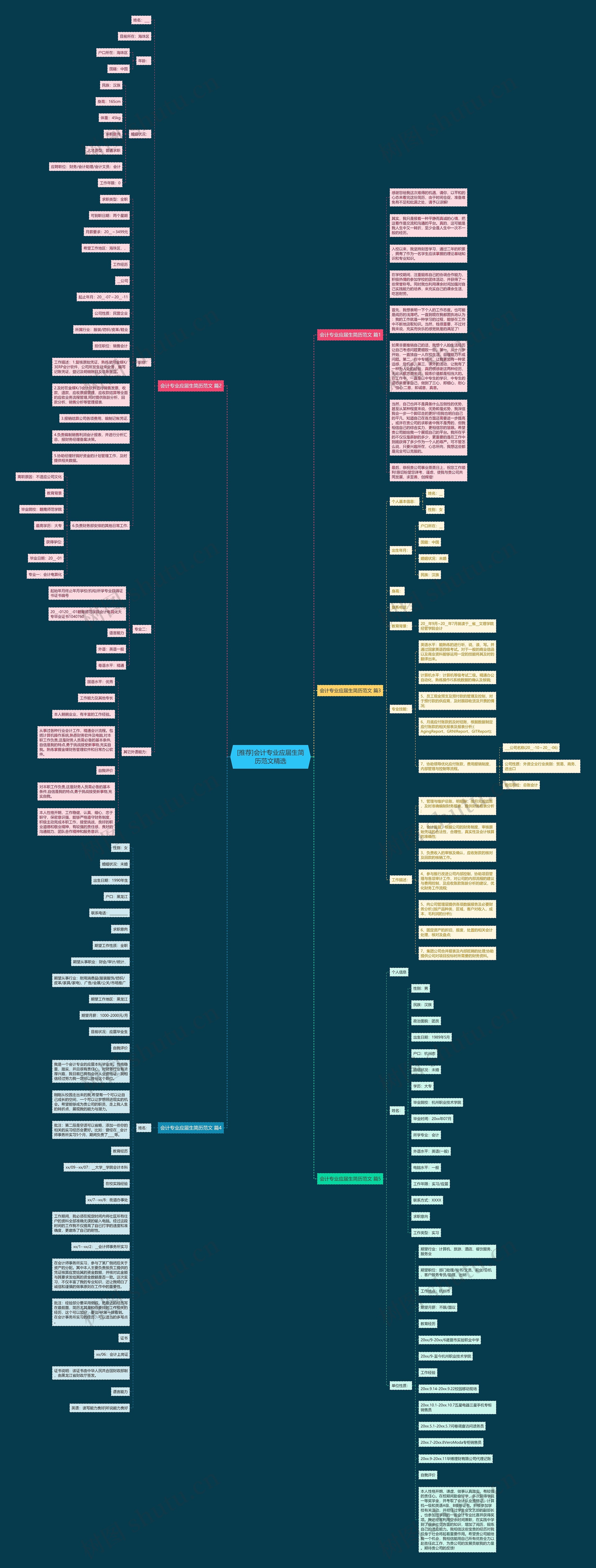 [推荐]会计专业应届生简历范文精选思维导图