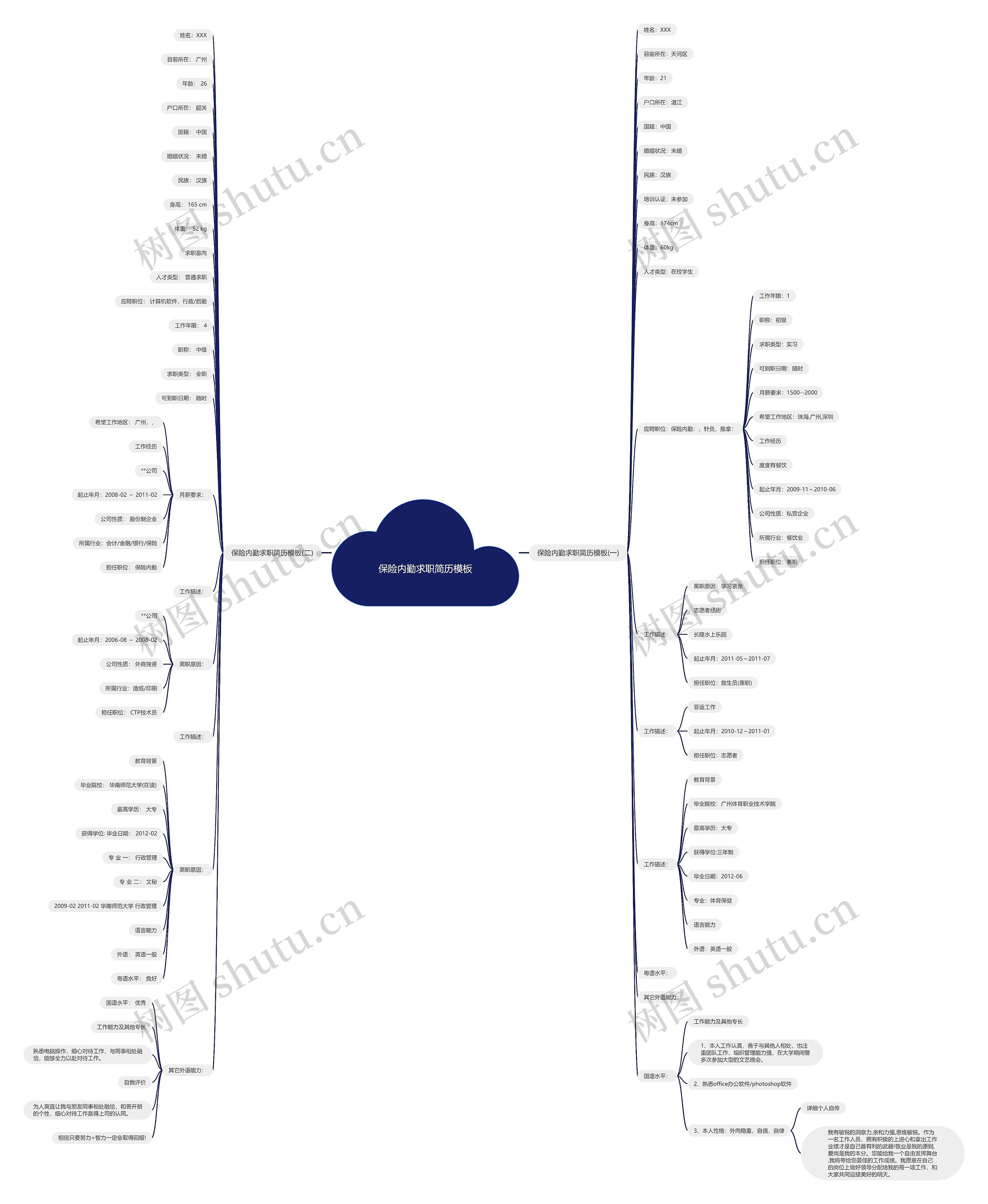 保险内勤求职简历思维导图