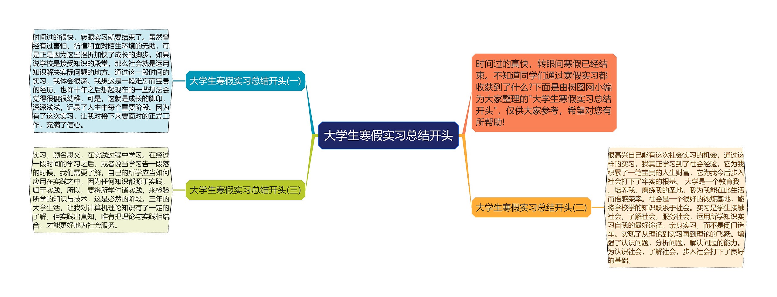 大学生寒假实习总结开头思维导图