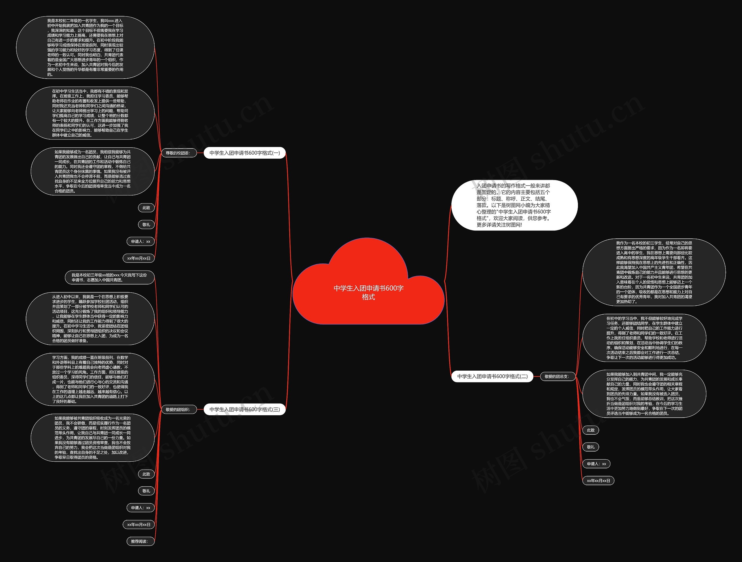 中学生入团申请书600字格式思维导图