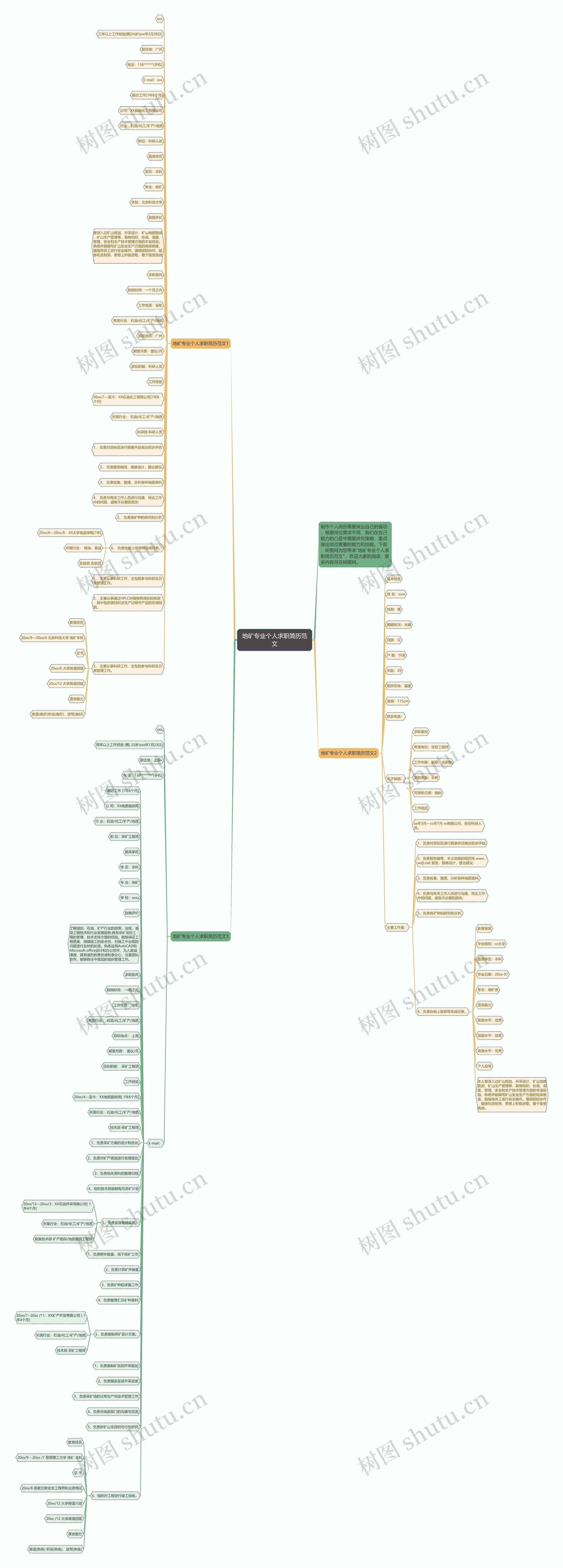 地矿专业个人求职简历范文思维导图