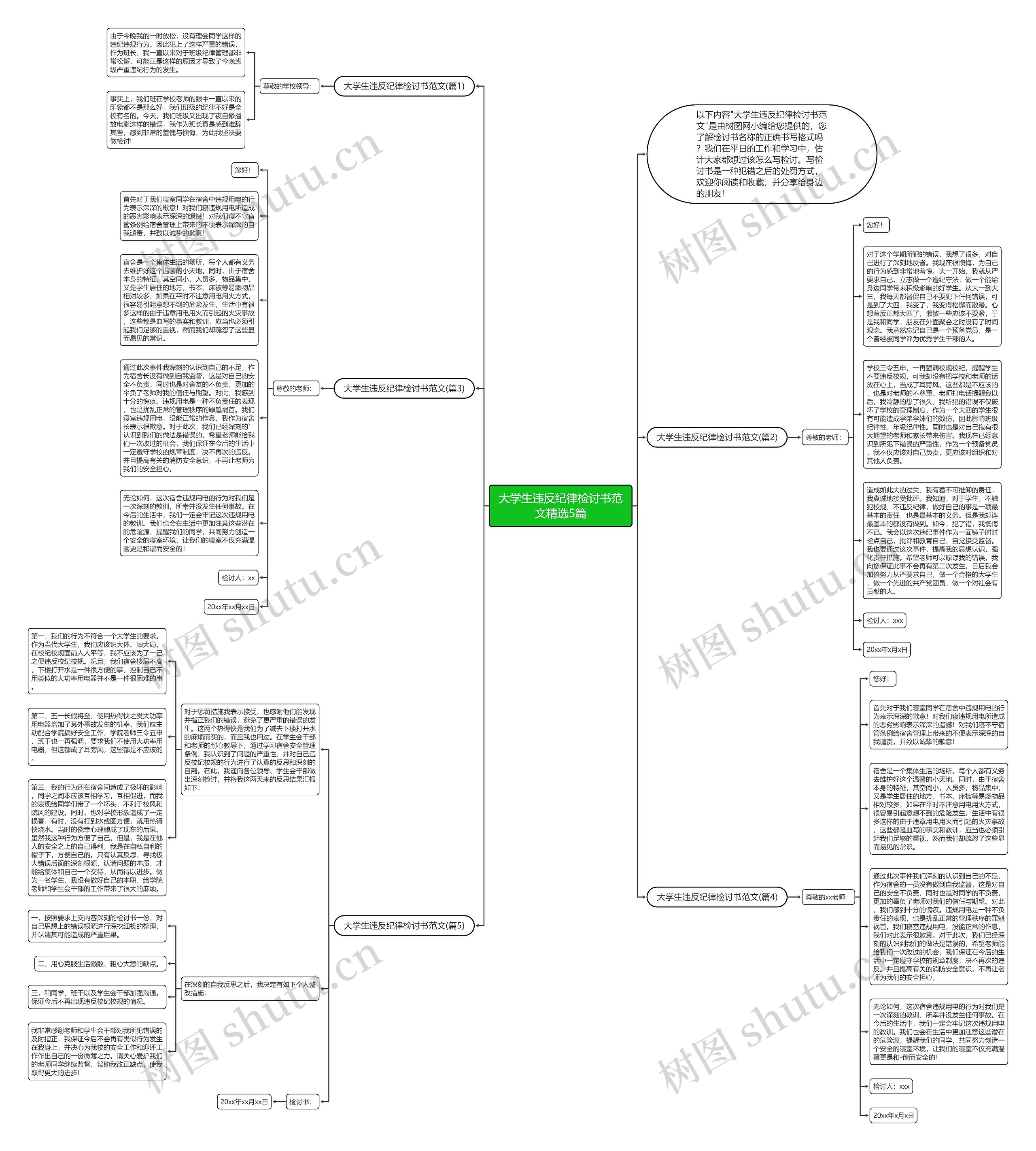 大学生违反纪律检讨书范文精选5篇思维导图