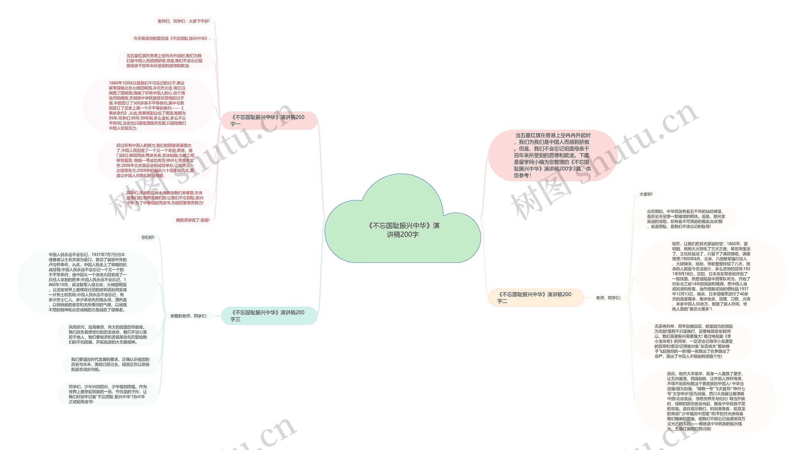 《不忘国耻振兴中华》演讲稿200字思维导图