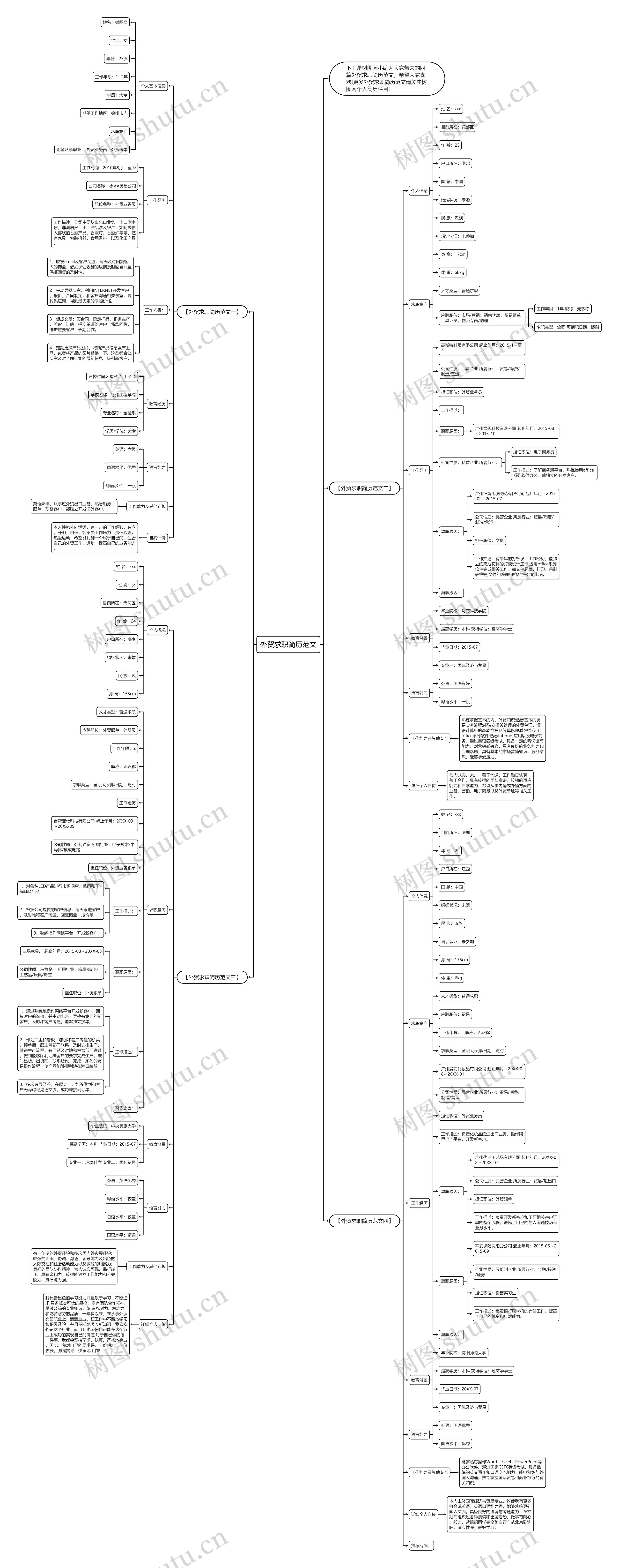 外贸求职简历范文思维导图