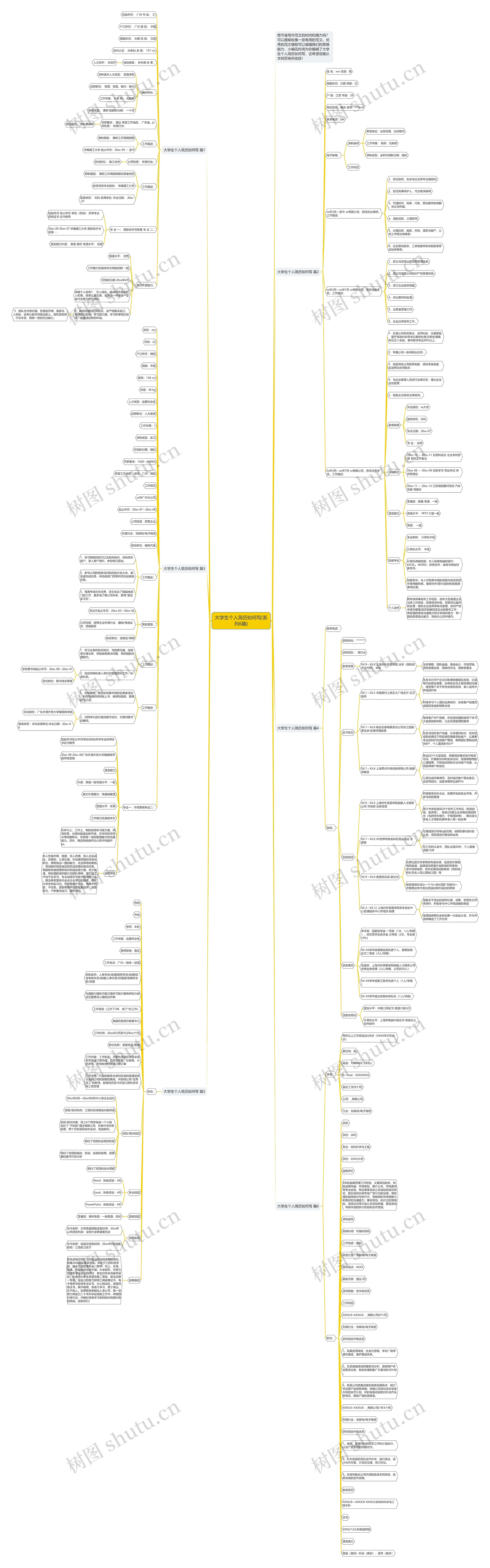 大学生个人简历如何写(系列6篇)思维导图