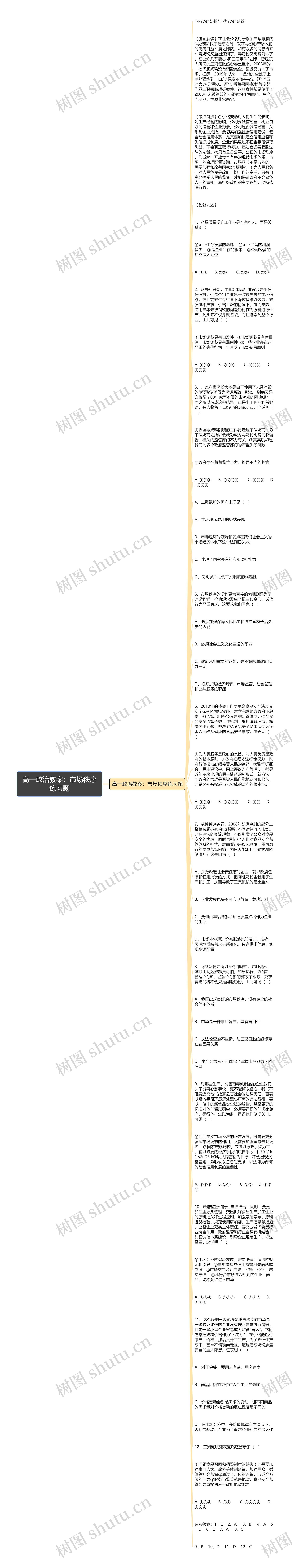 高一政治教案：市场秩序练习题思维导图