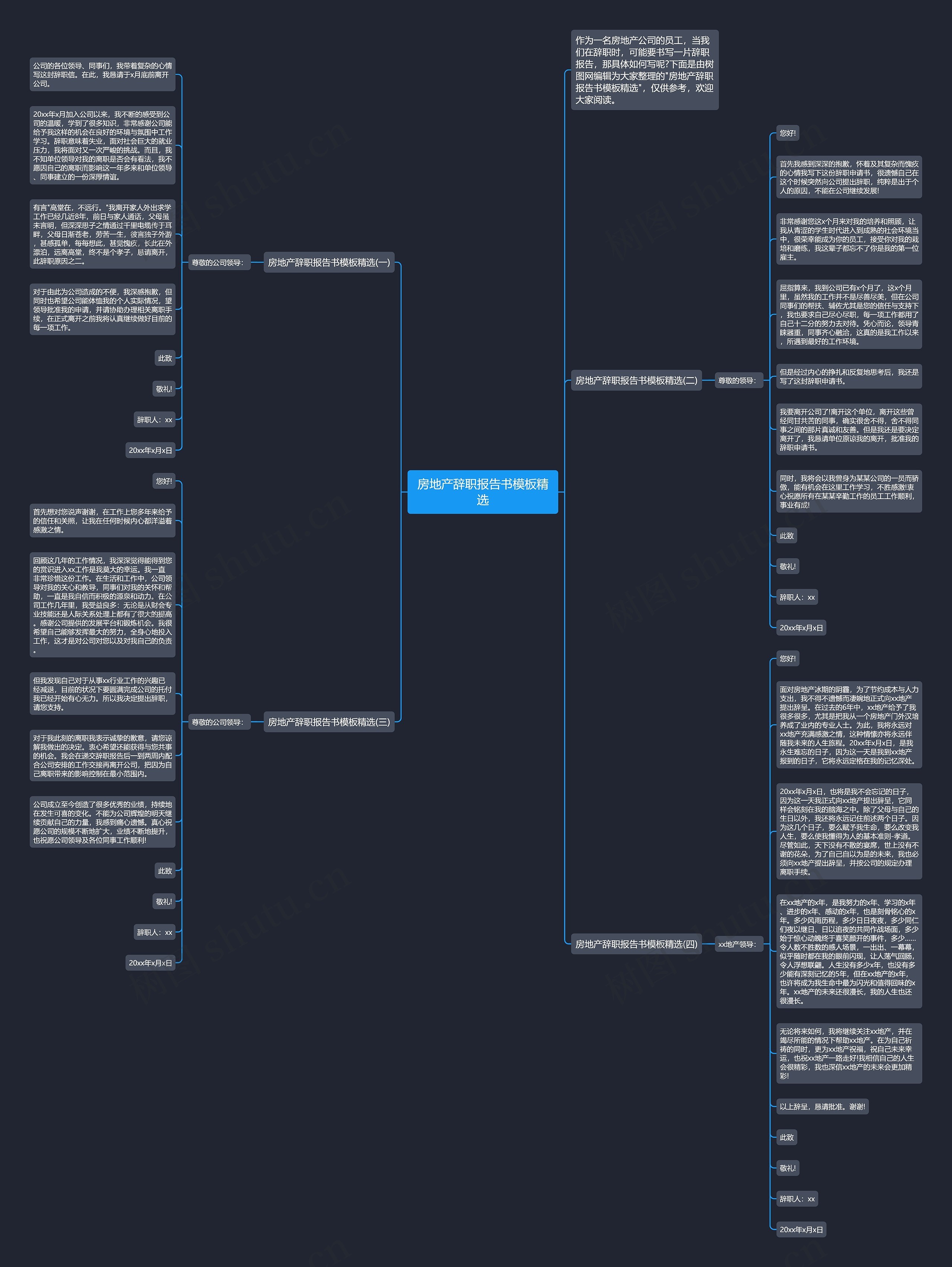 房地产辞职报告书精选思维导图
