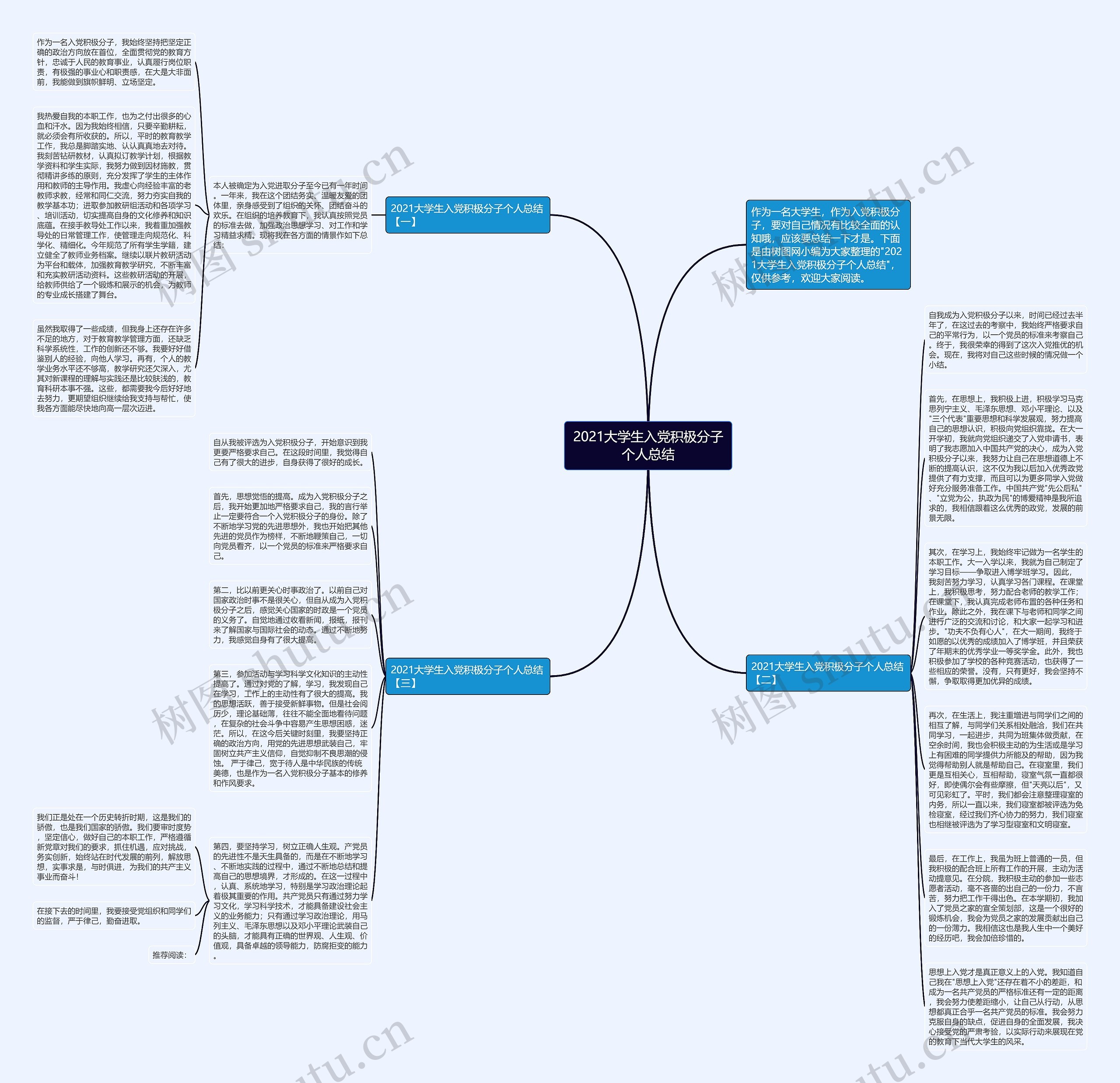 2021大学生入党积极分子个人总结思维导图