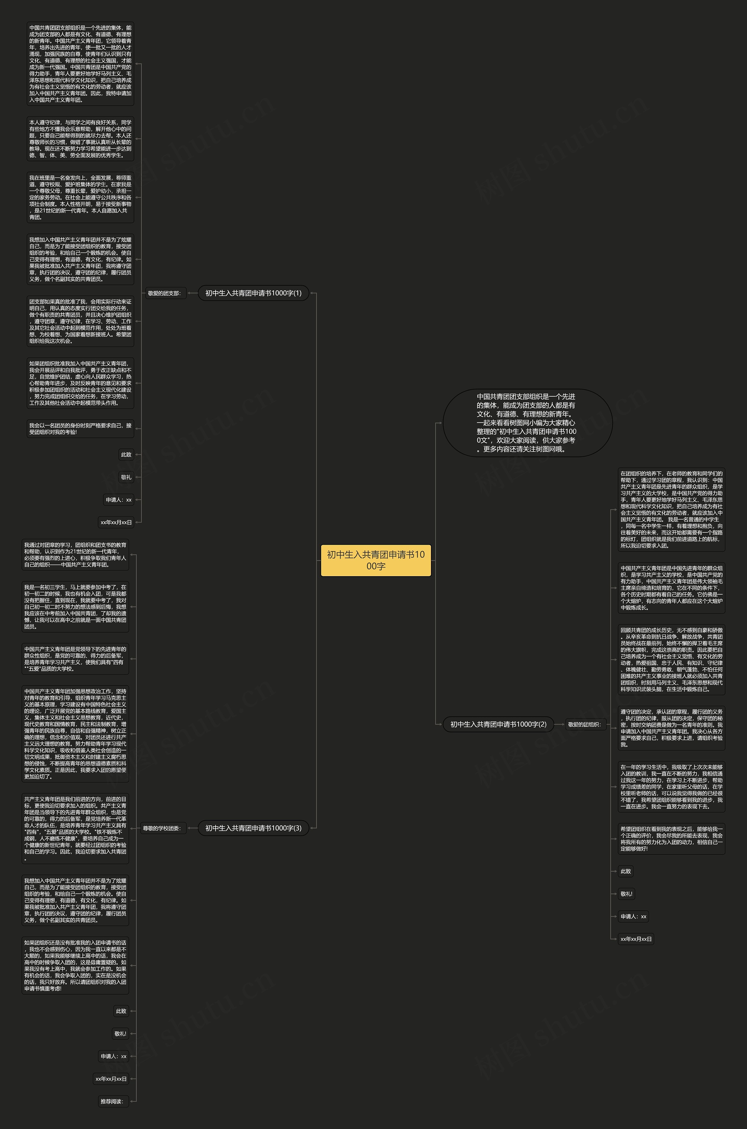 初中生入共青团申请书1000字思维导图