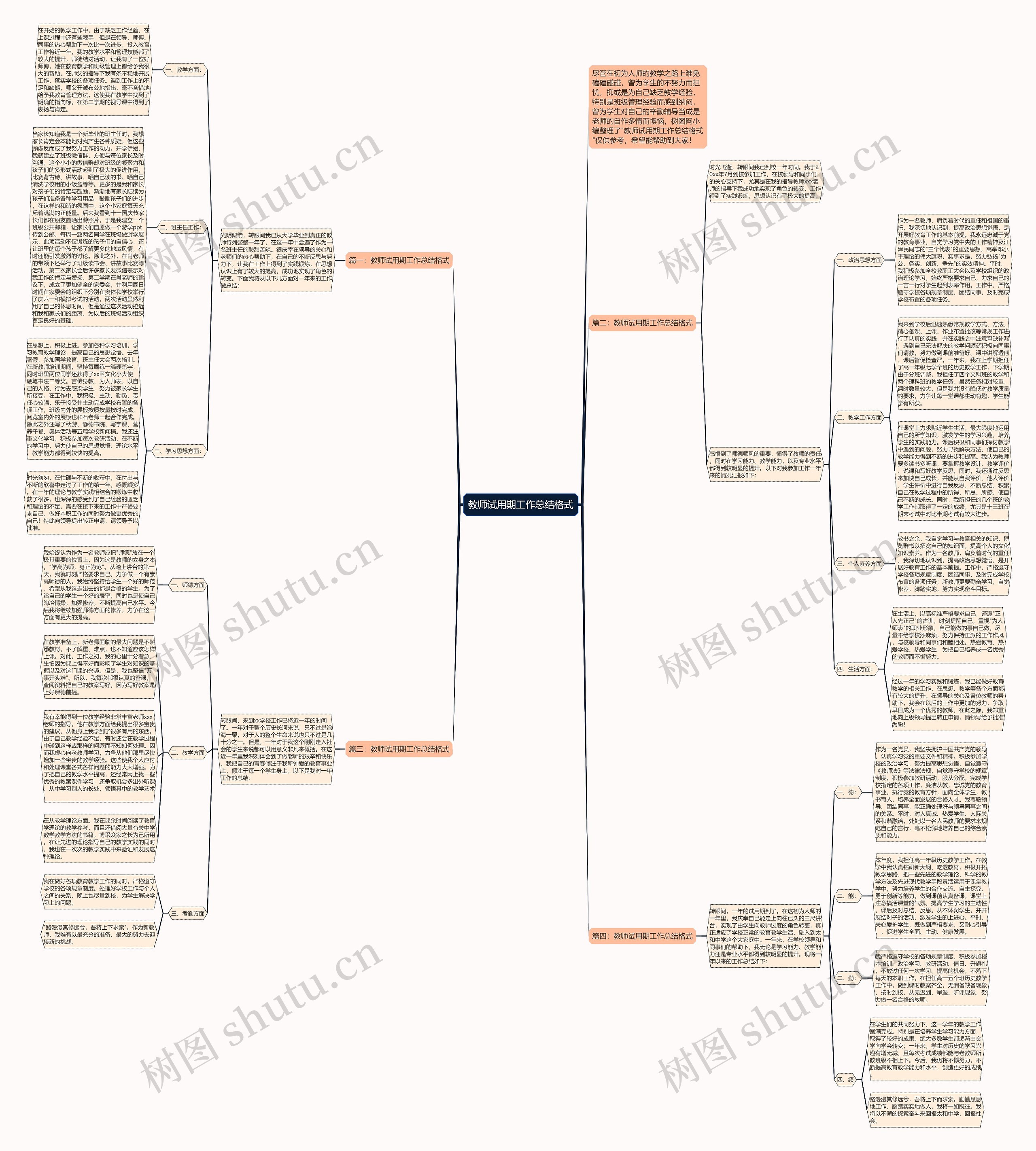 教师试用期工作总结格式思维导图