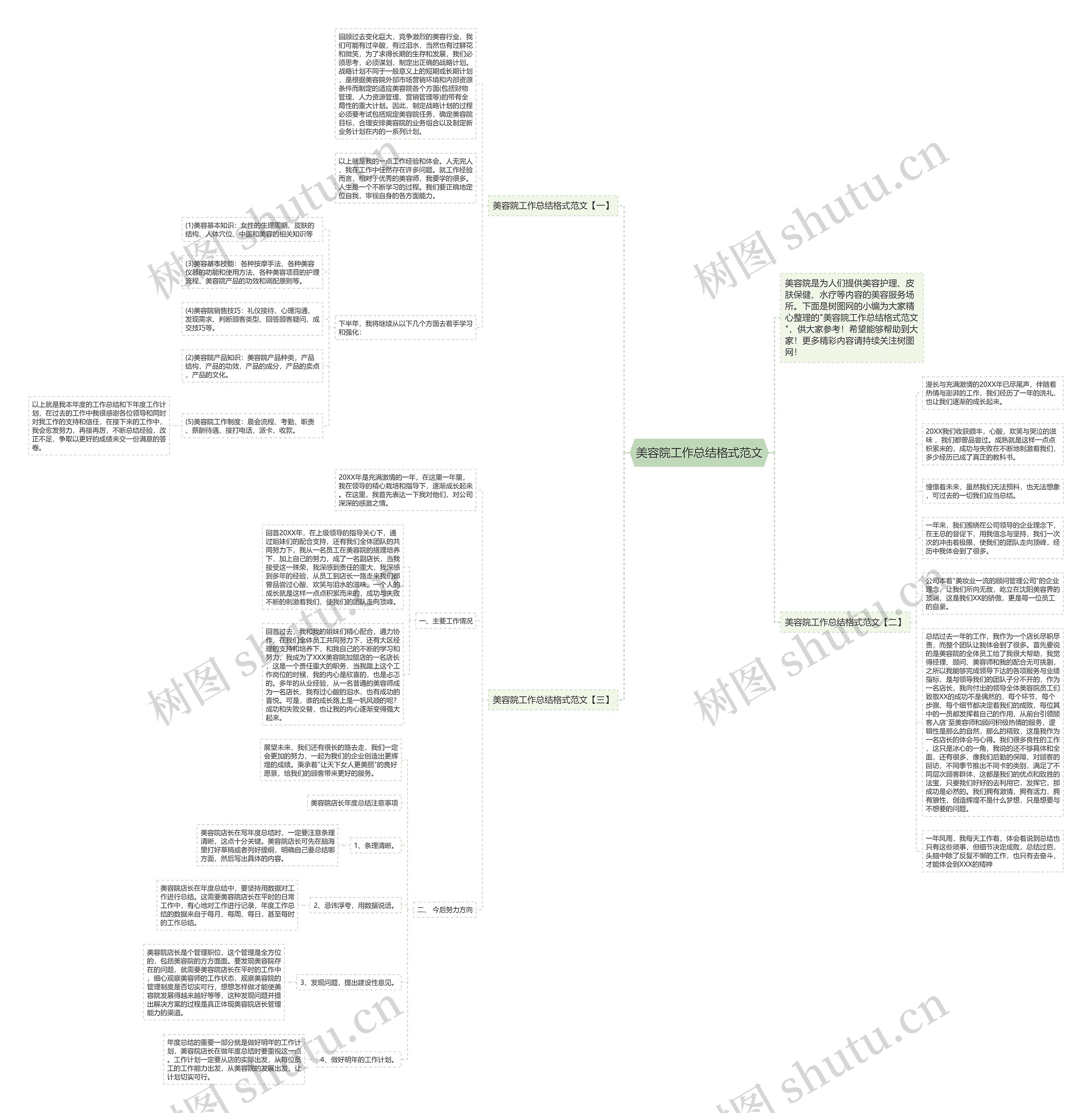 美容院工作总结格式范文思维导图