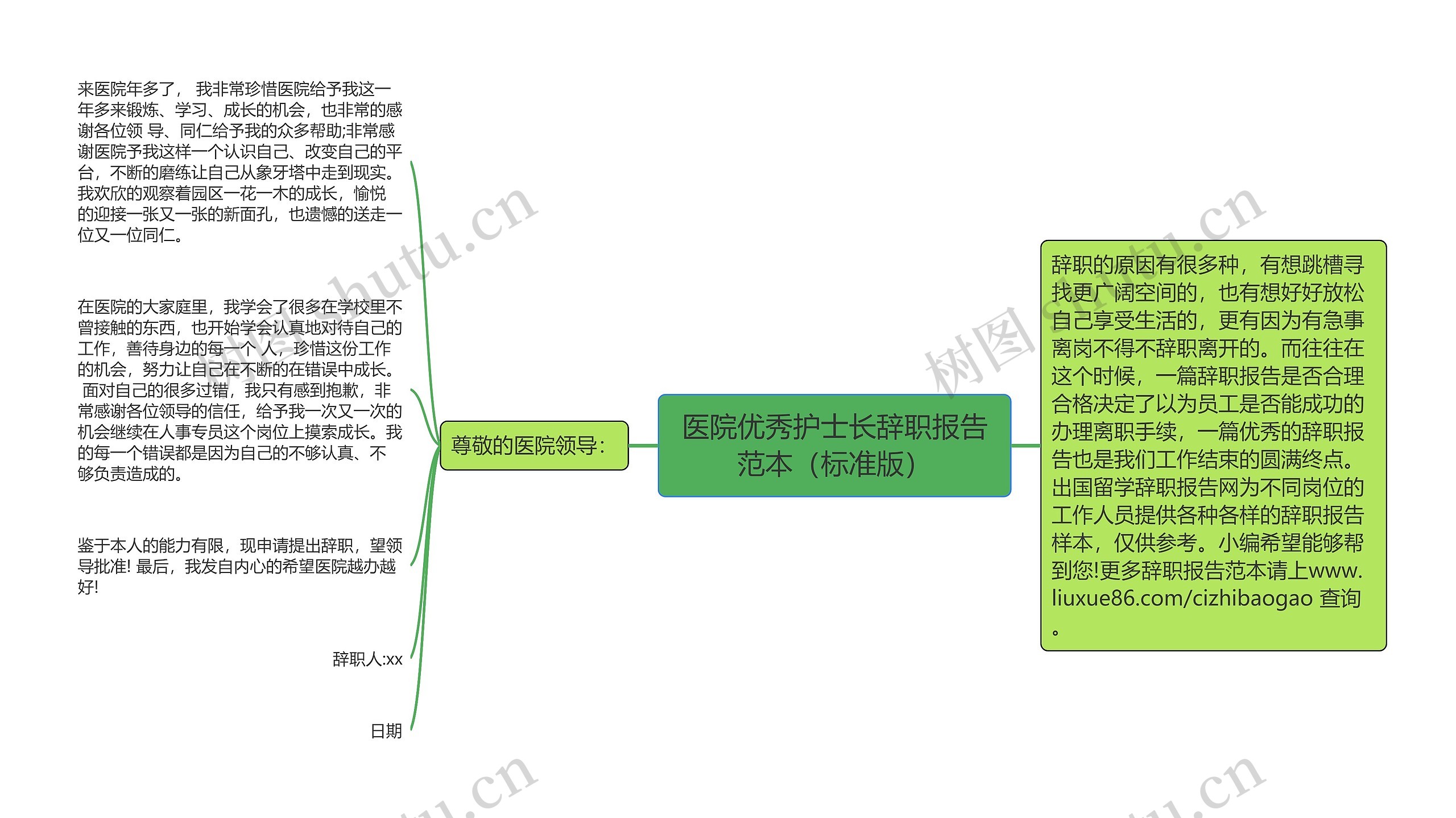 医院优秀护士长辞职报告范本（标准版）思维导图