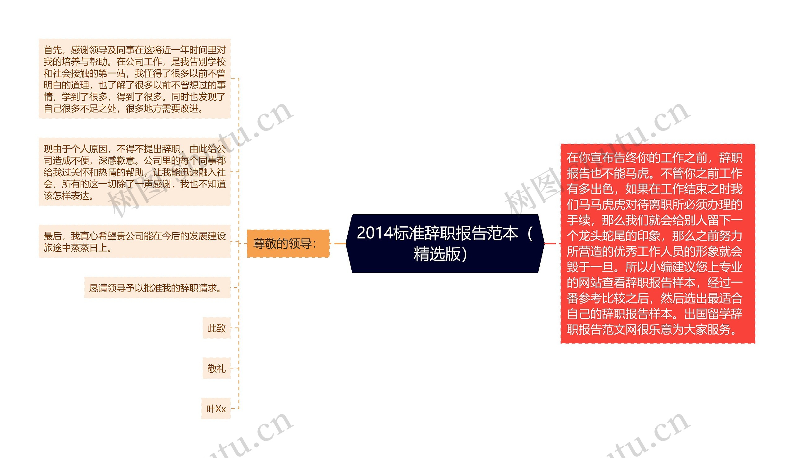 2014标准辞职报告范本（精选版）思维导图