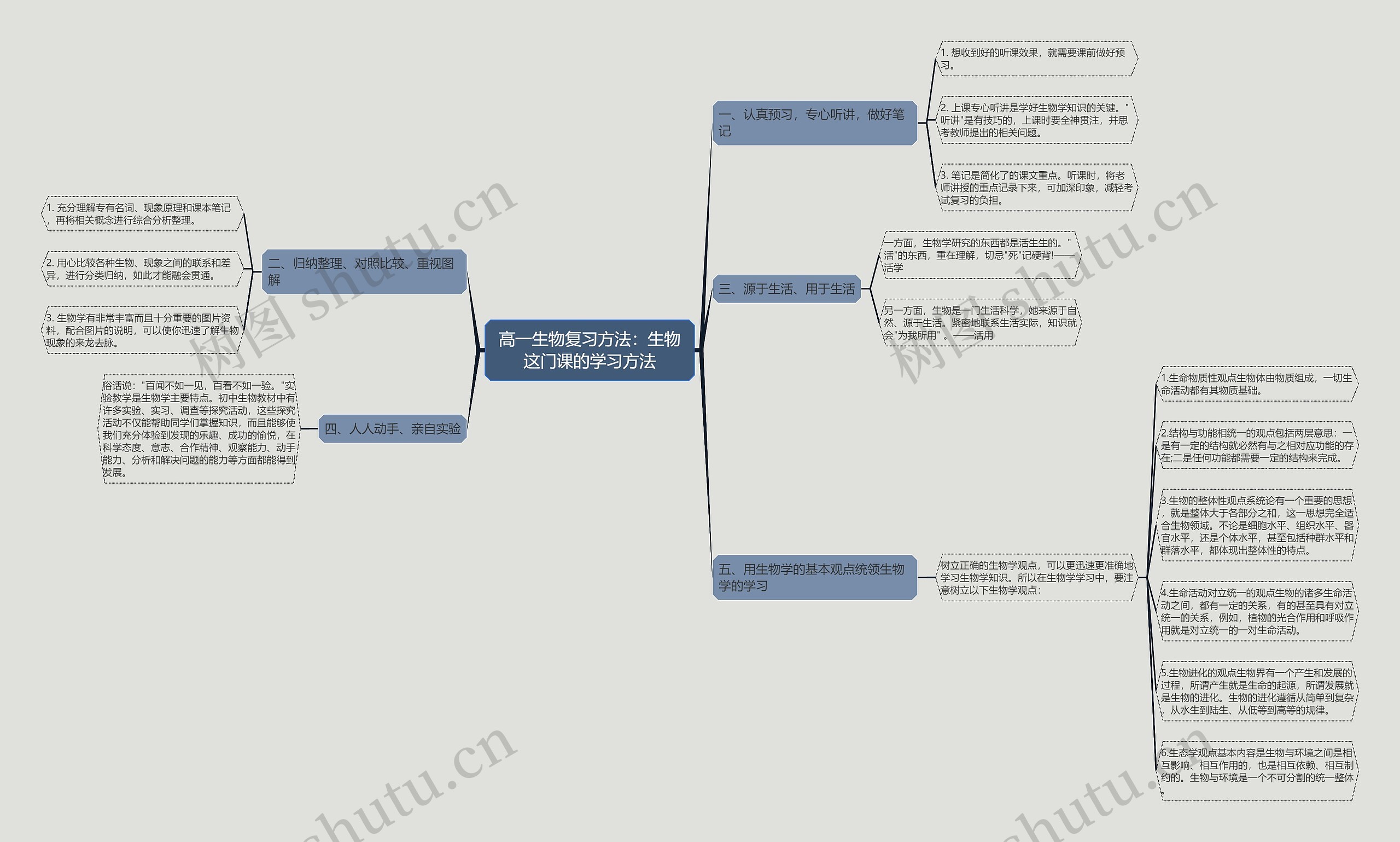 高一生物复习方法：生物这门课的学习方法思维导图