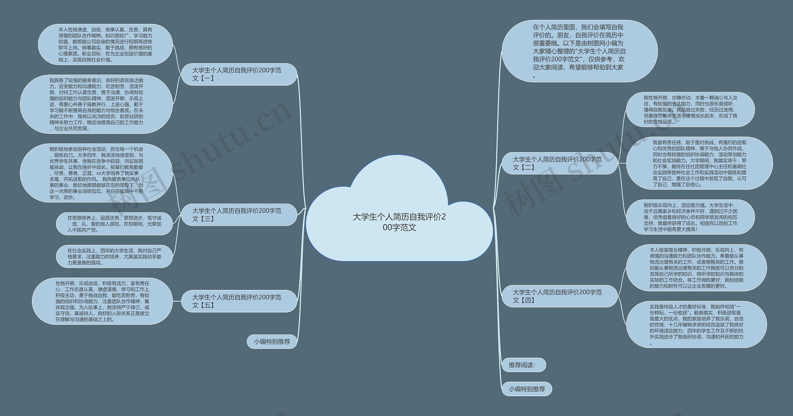 大学生个人简历自我评价200字范文思维导图