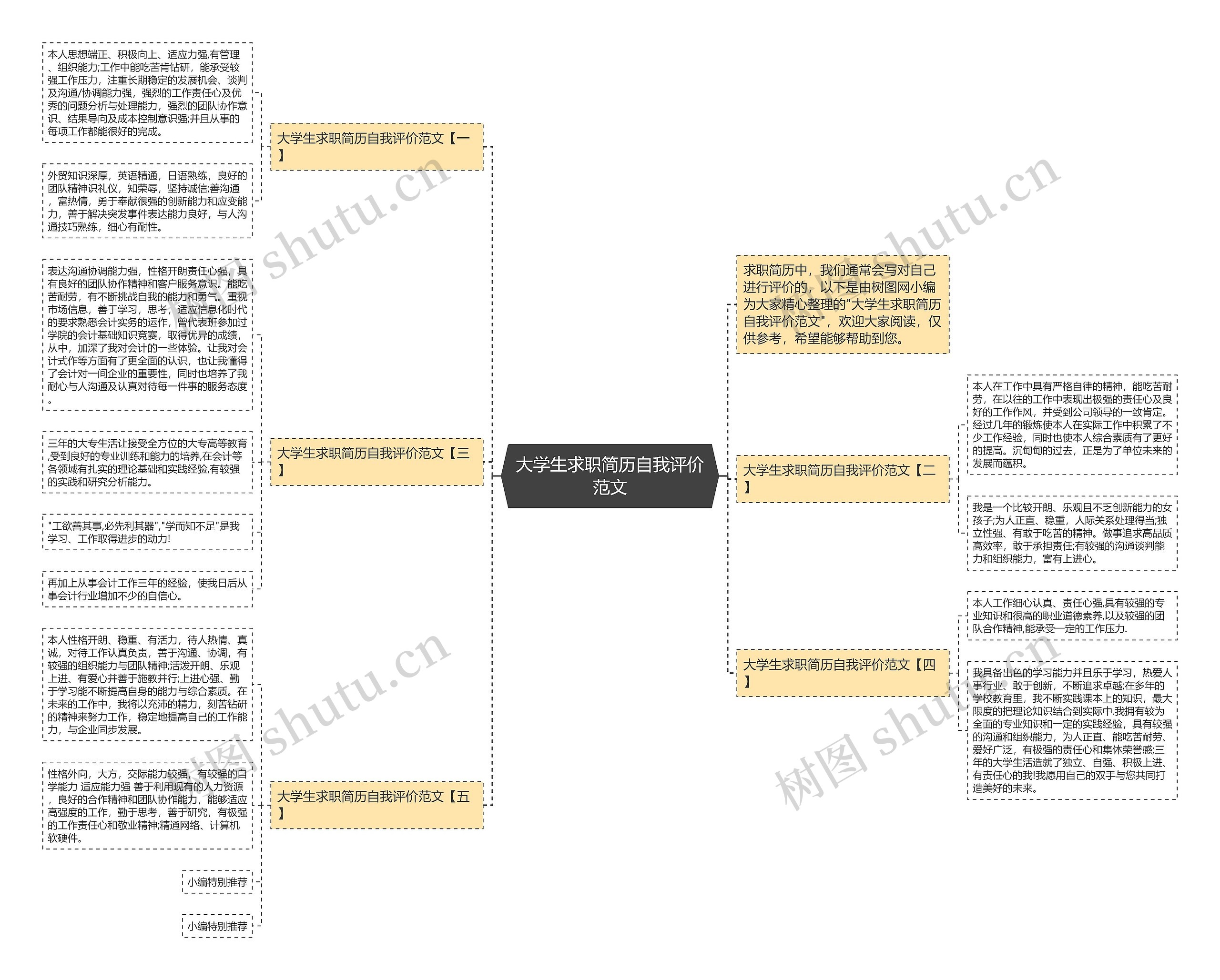 大学生求职简历自我评价范文思维导图