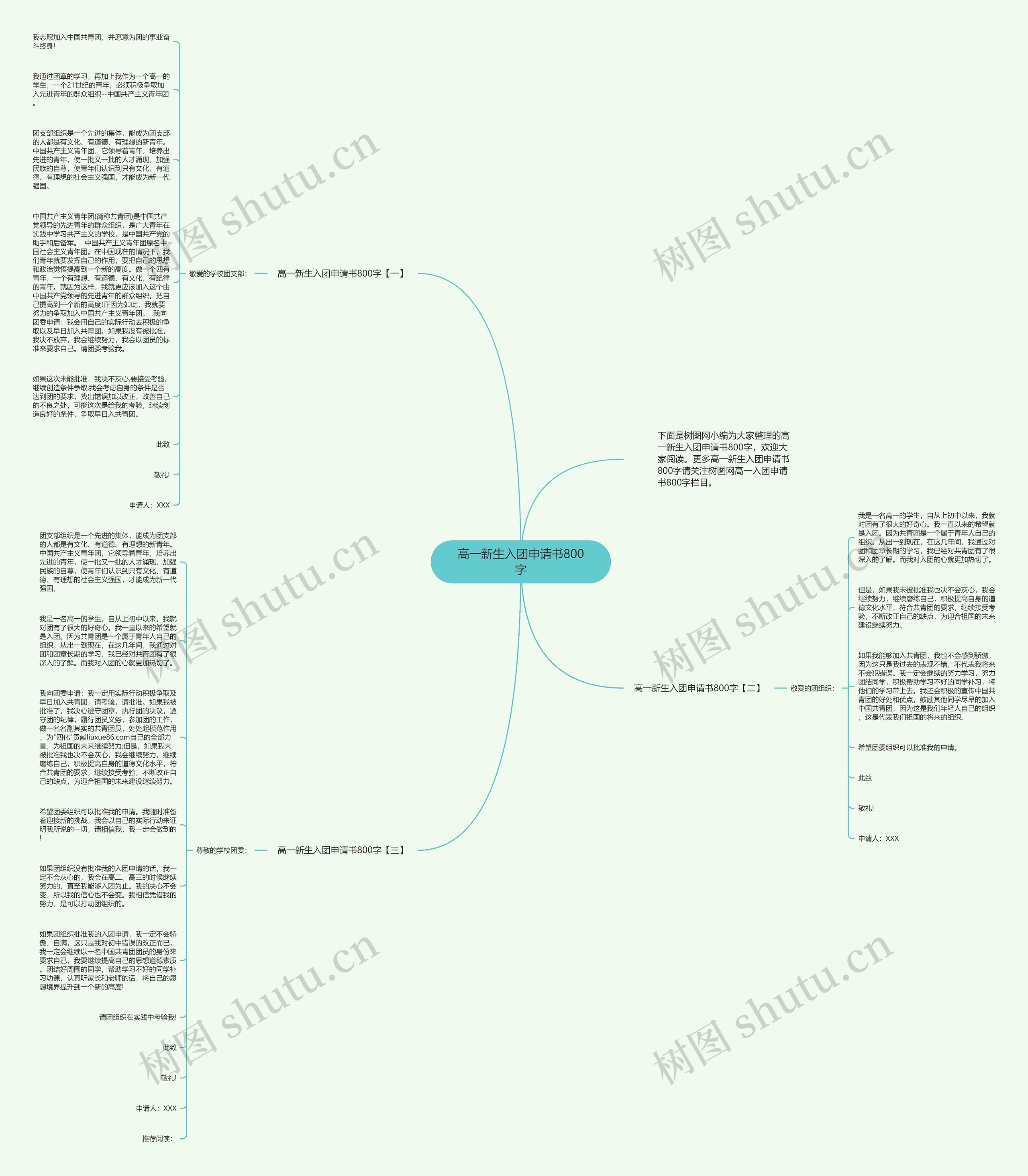 高一新生入团申请书800字思维导图