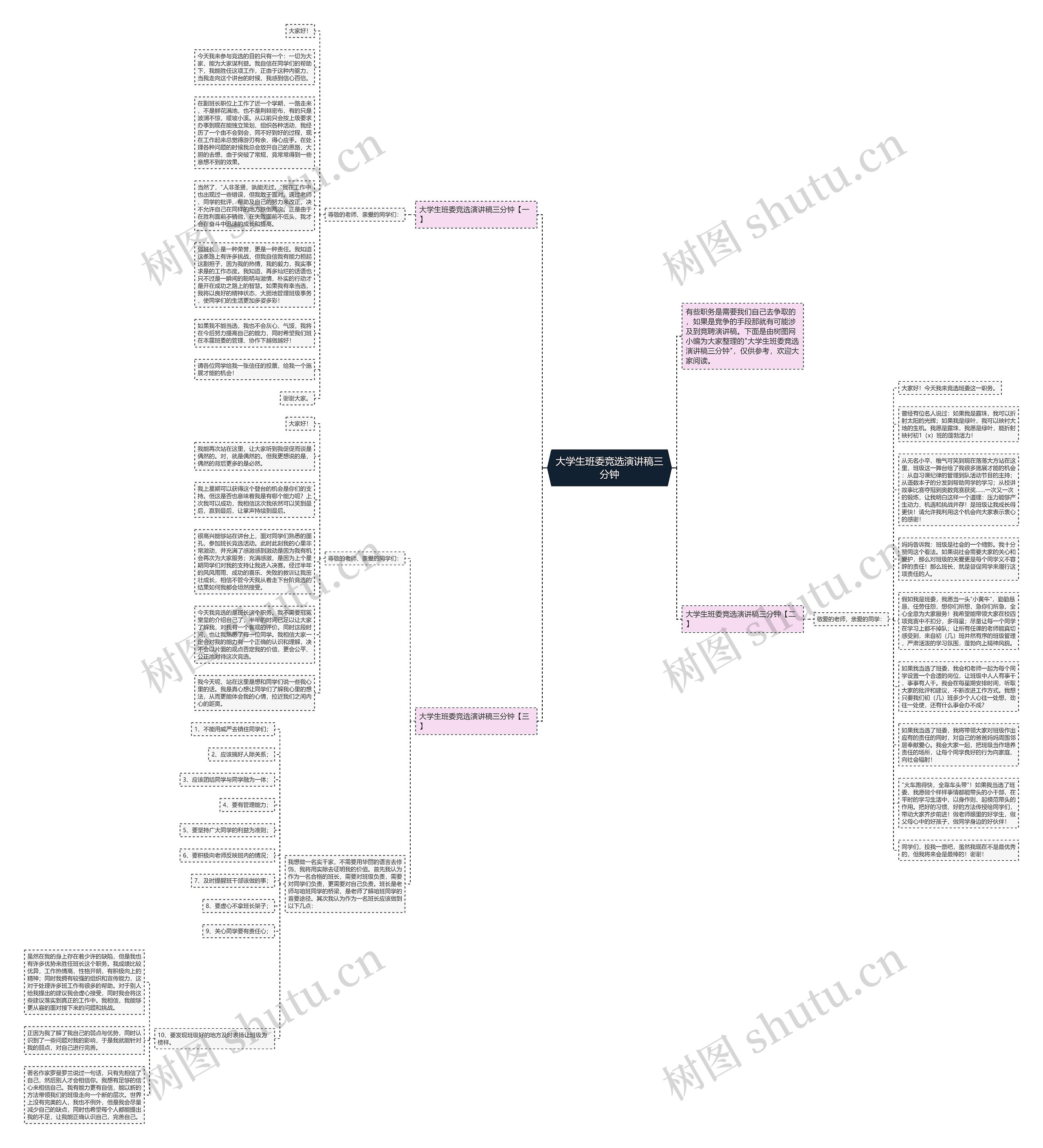 大学生班委竞选演讲稿三分钟思维导图
