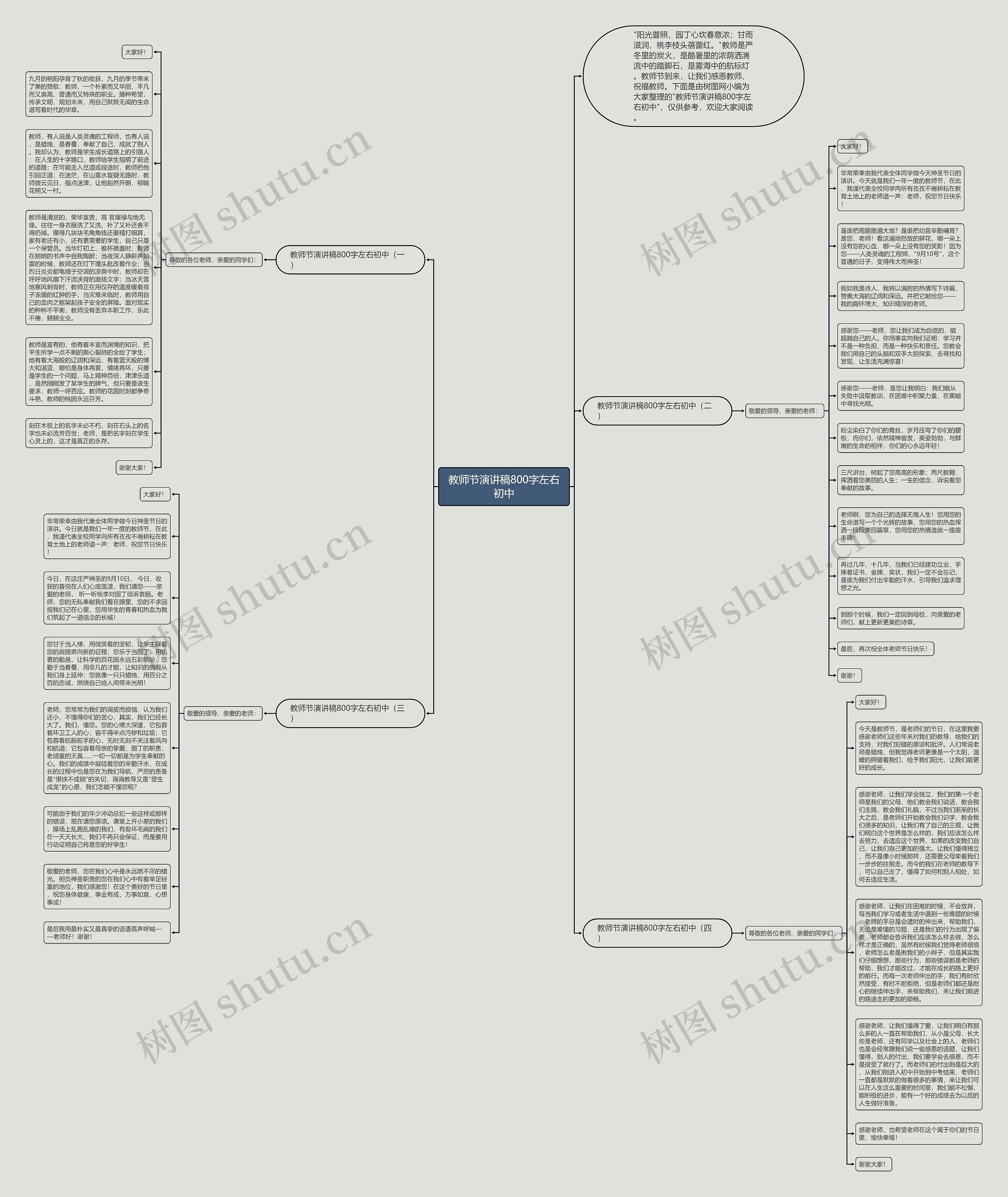 教师节演讲稿800字左右初中思维导图