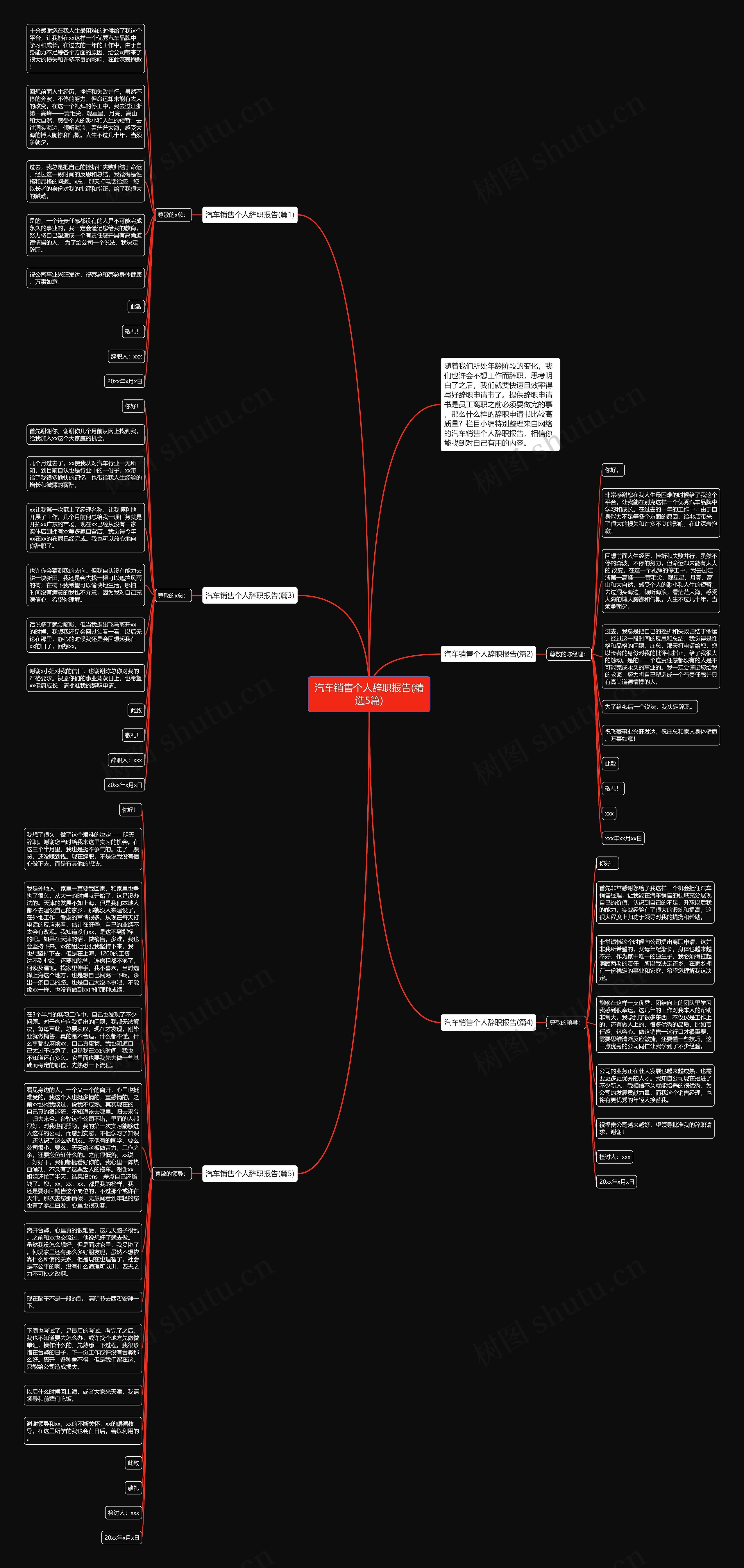 汽车销售个人辞职报告(精选5篇)思维导图